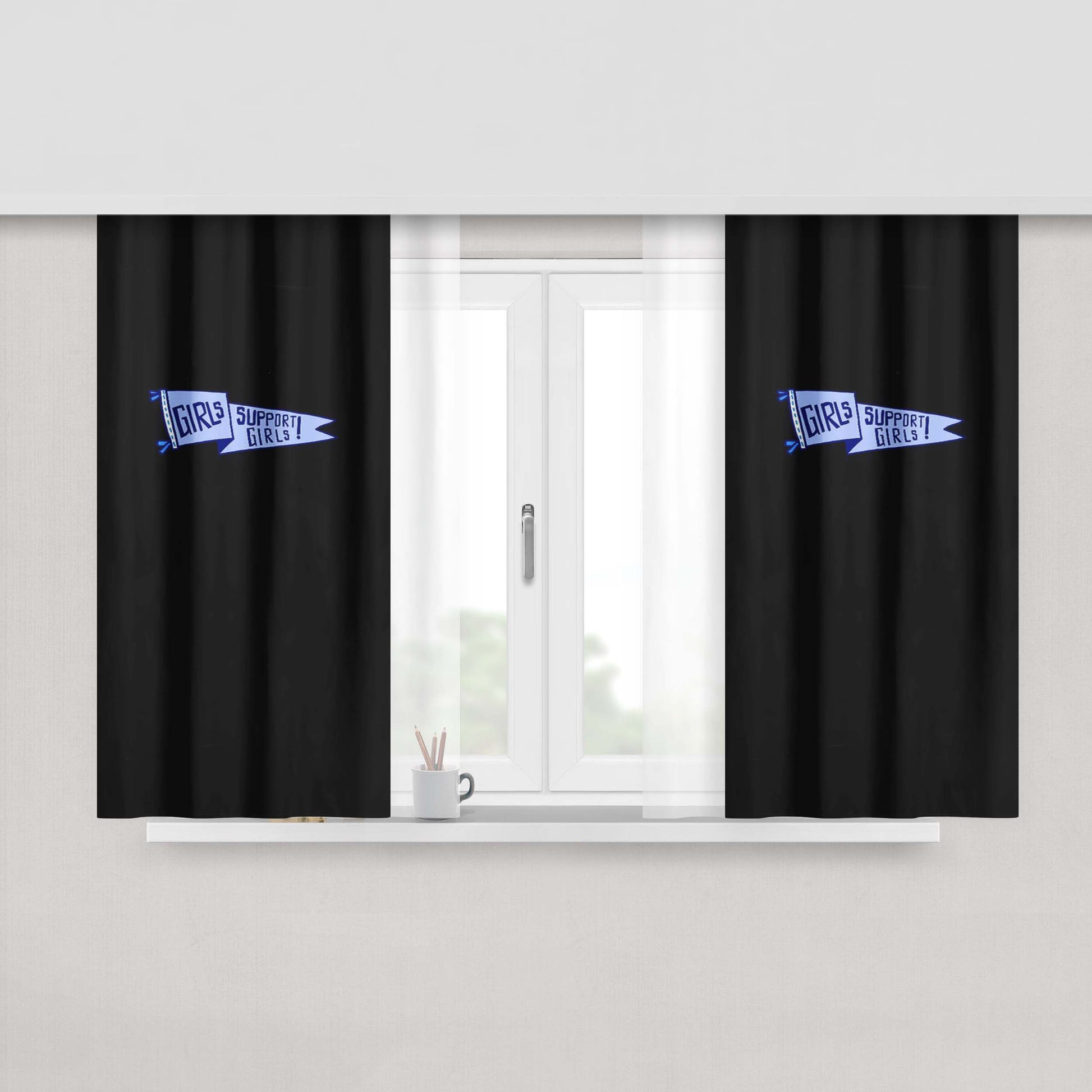 Girls Support Girls Girl Power Peach Skin Window Curtains