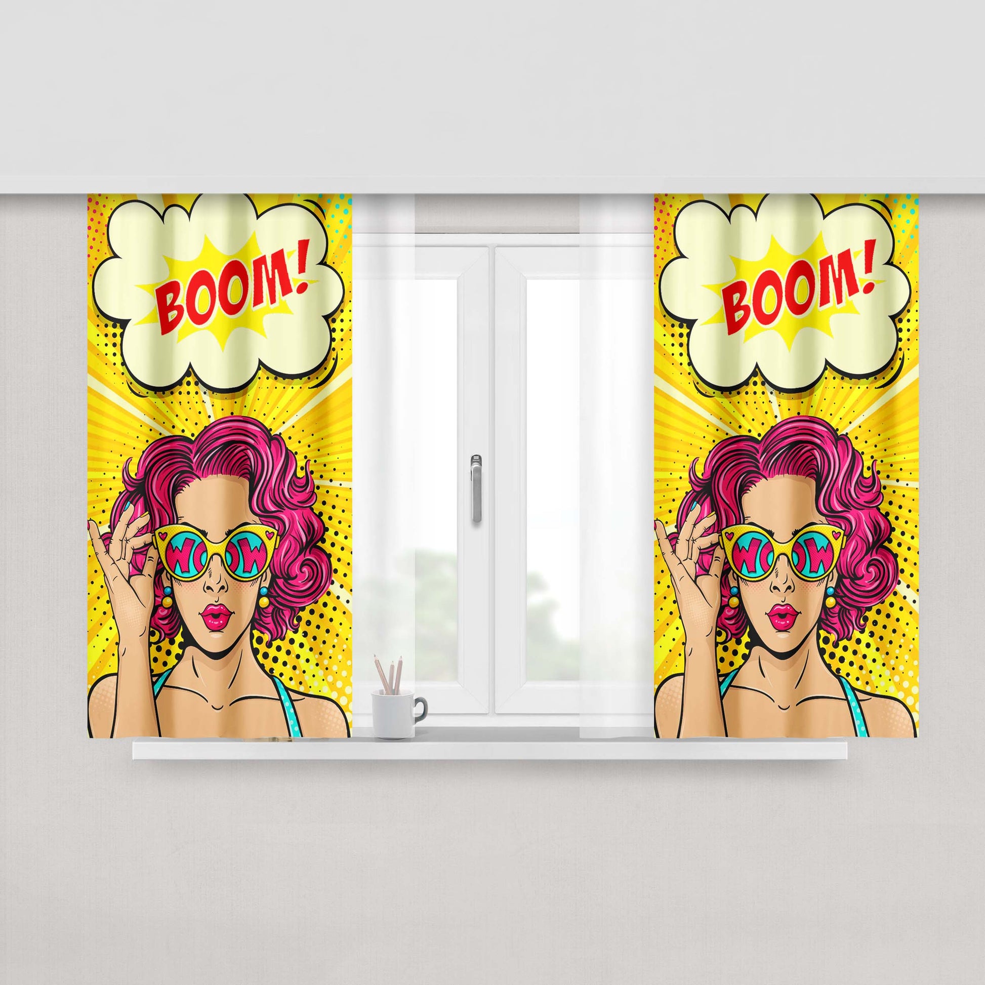 Girls Woow Boom Art Peach Skin Window Curtains