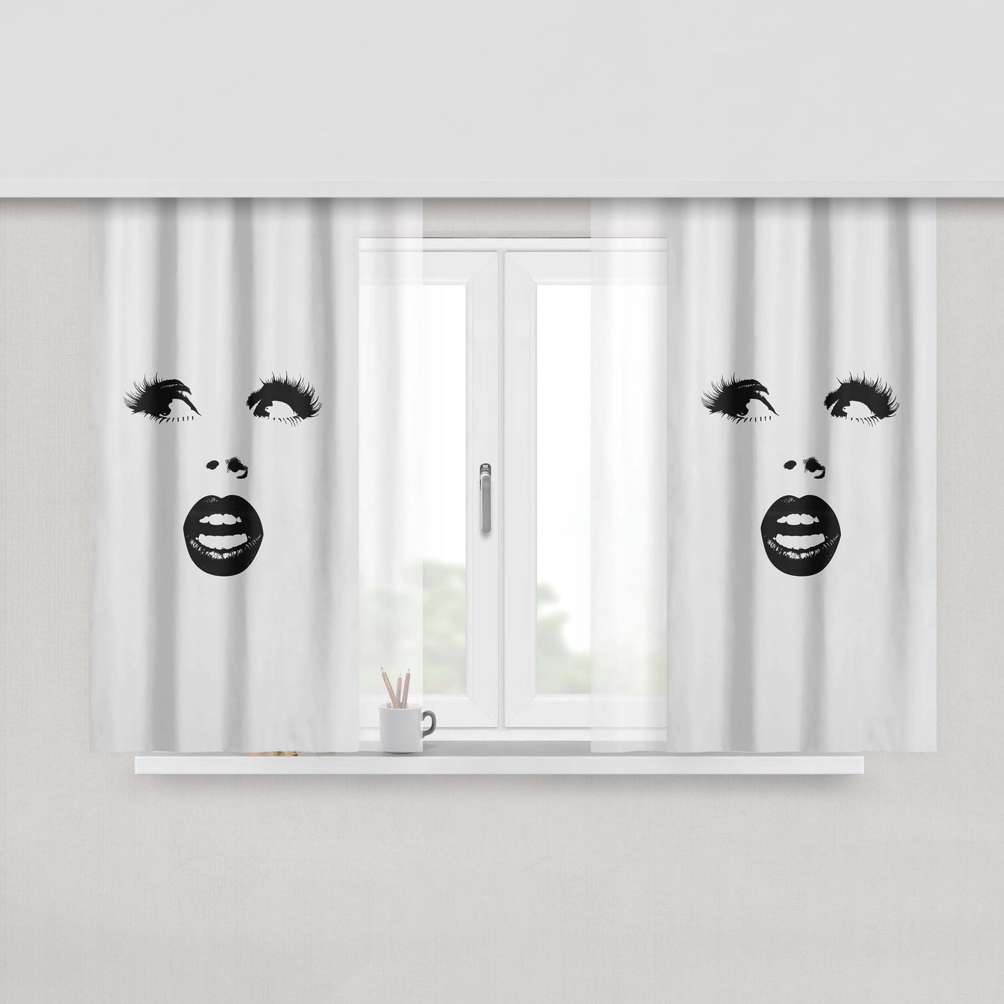 Girly Black And White Peach Skin Window Curtains