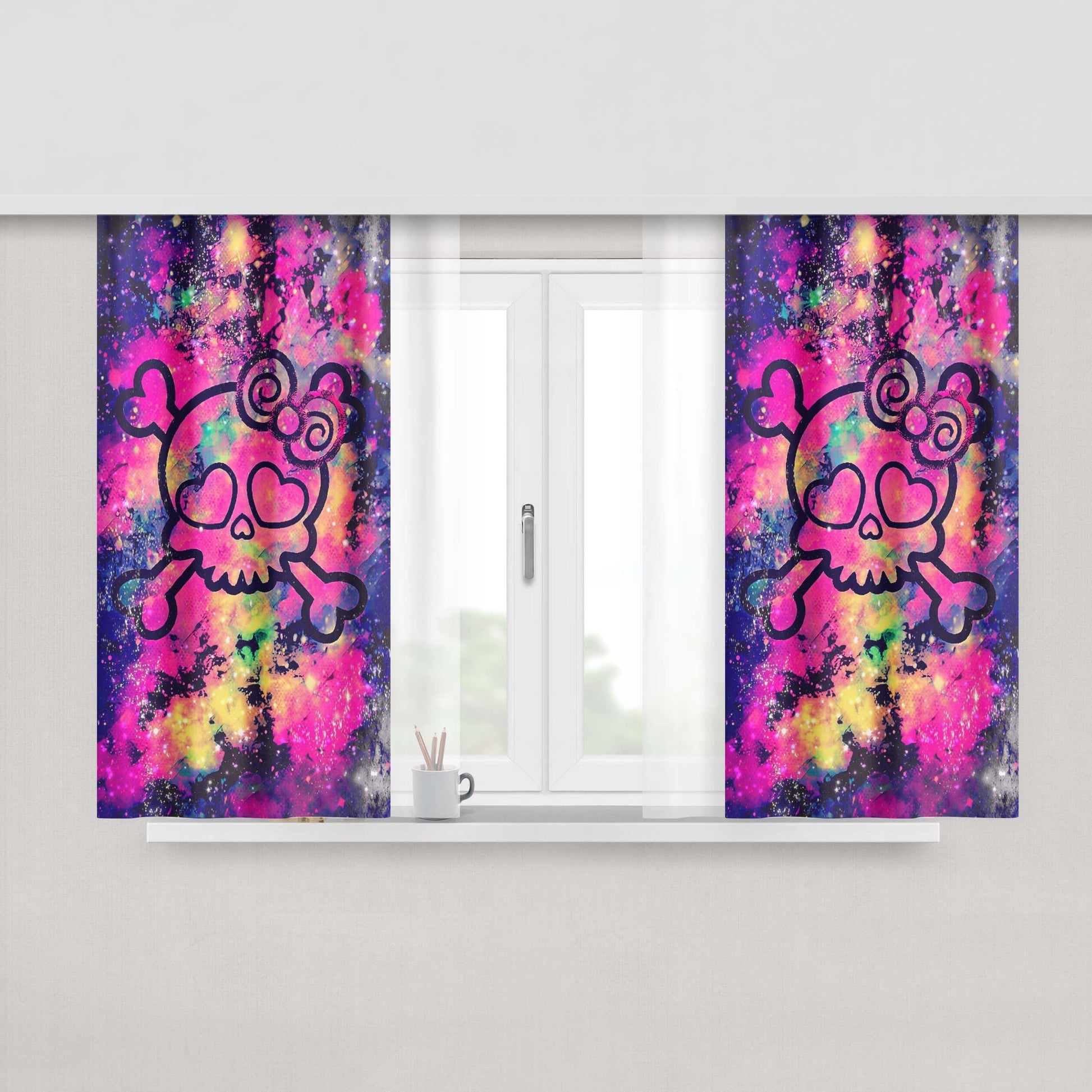 Girly Punk Skull Galaxy August Peach Skin Window Curtains
