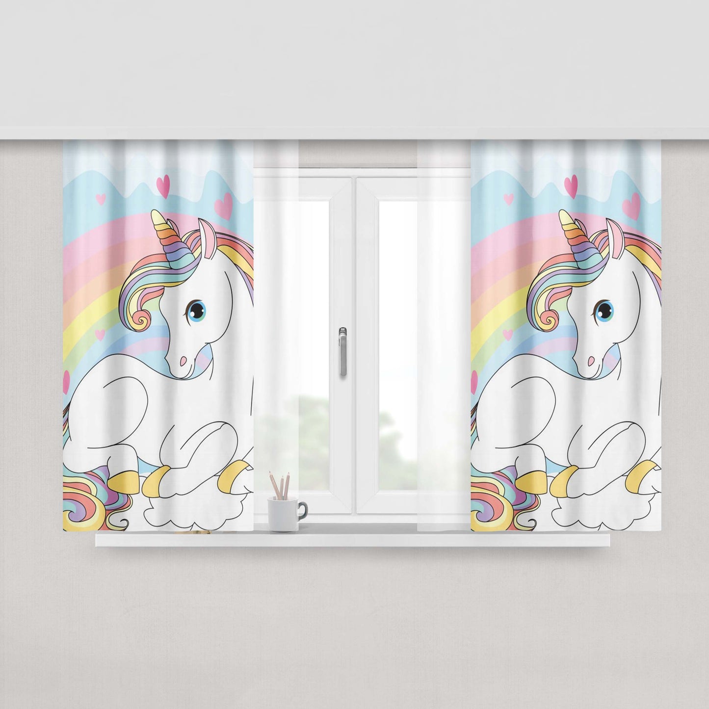 Girly Unicorn Peach Skin Window Curtains