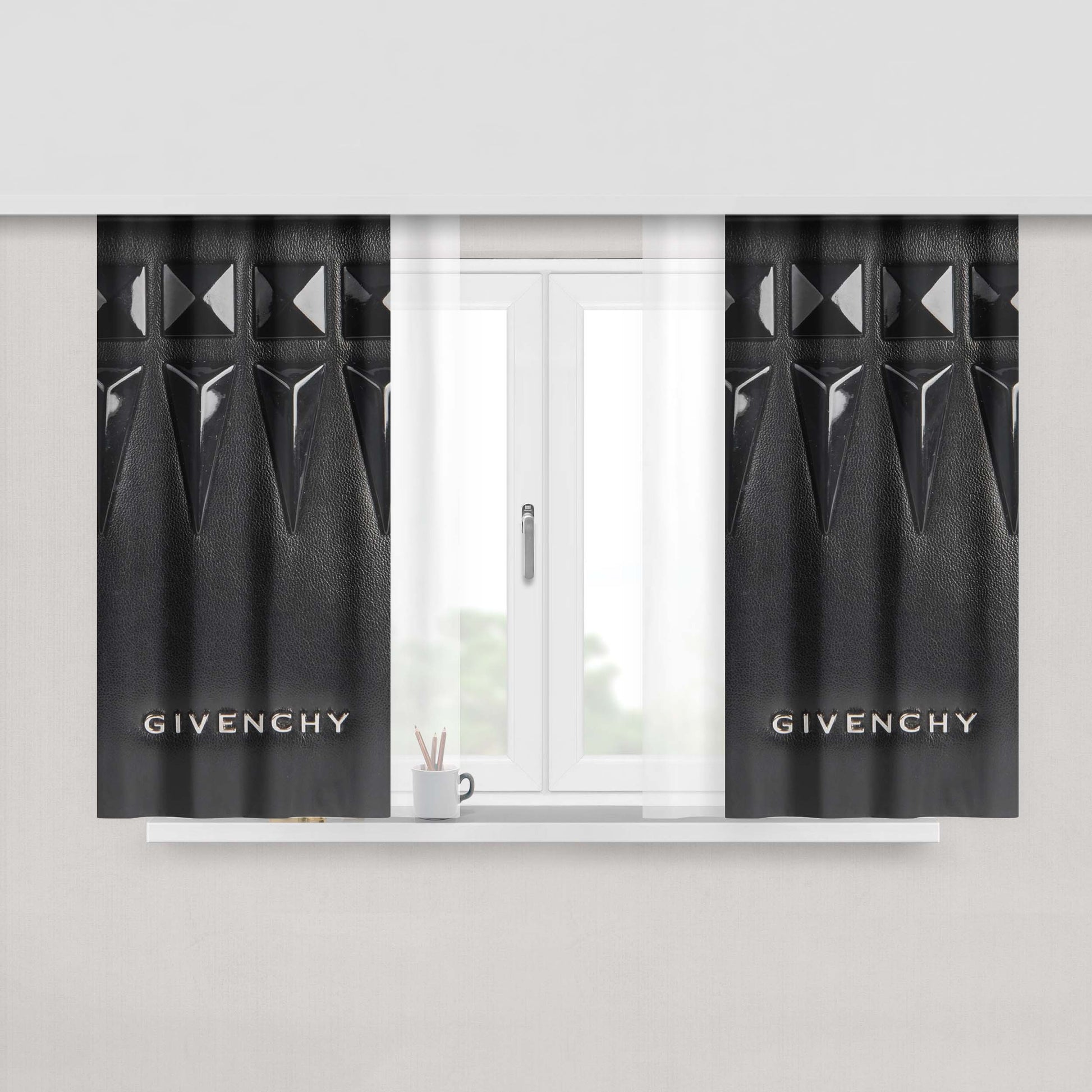 Givenchy Black Leather And Nylon Peach Skin Window Curtains