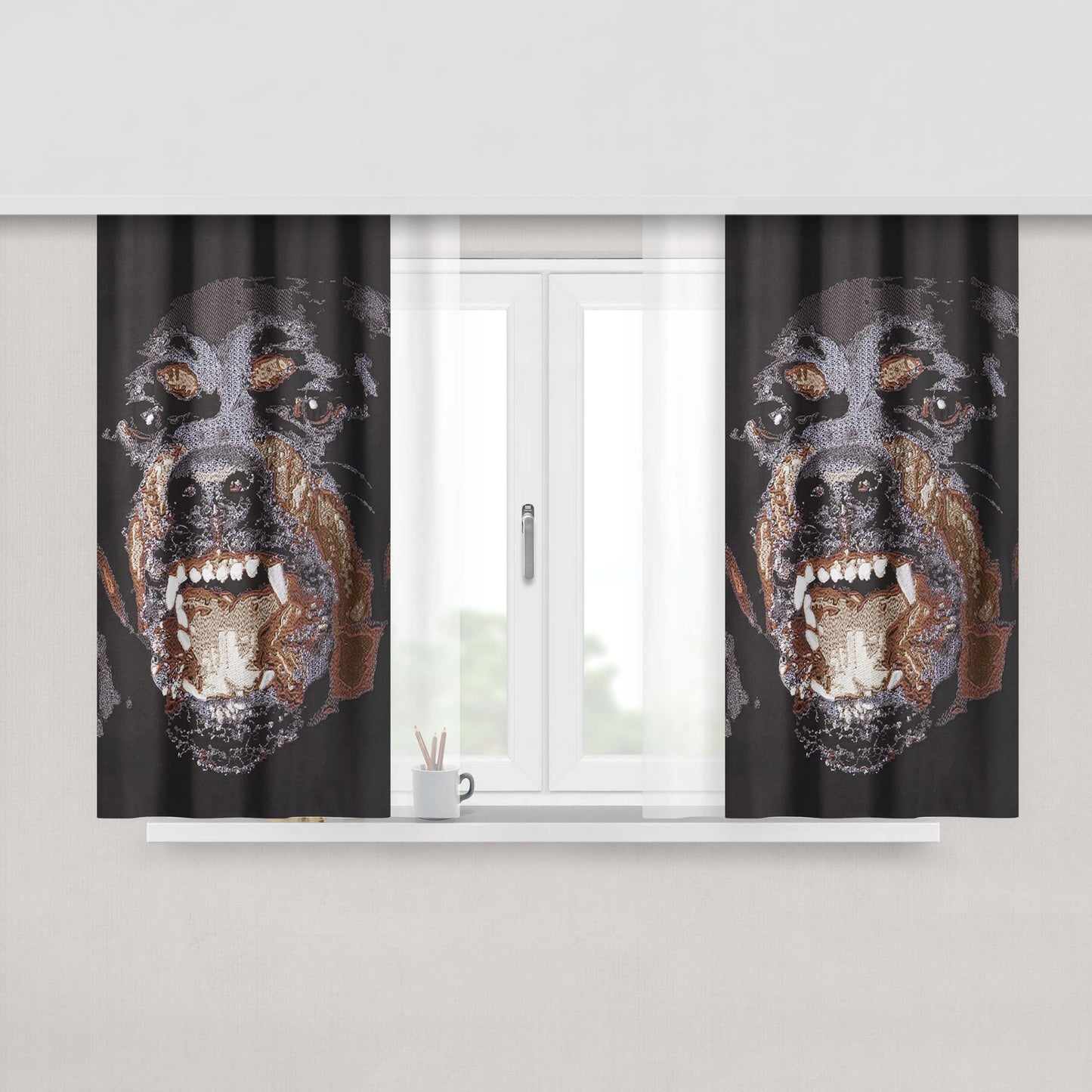 Givenchy Black Rottweiler Peach Skin Window Curtains