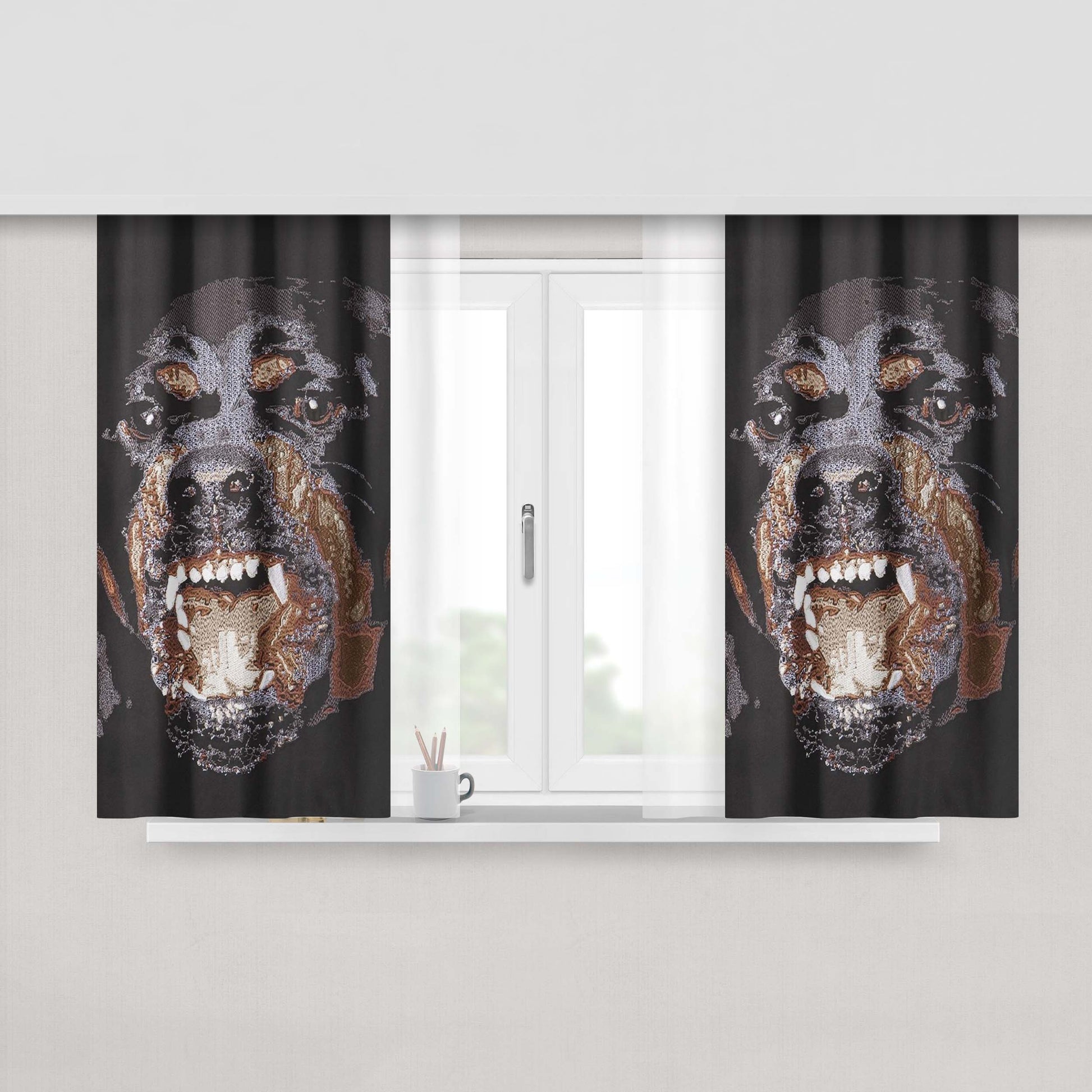 Givenchy Black Rottweiler Peach Skin Window Curtains