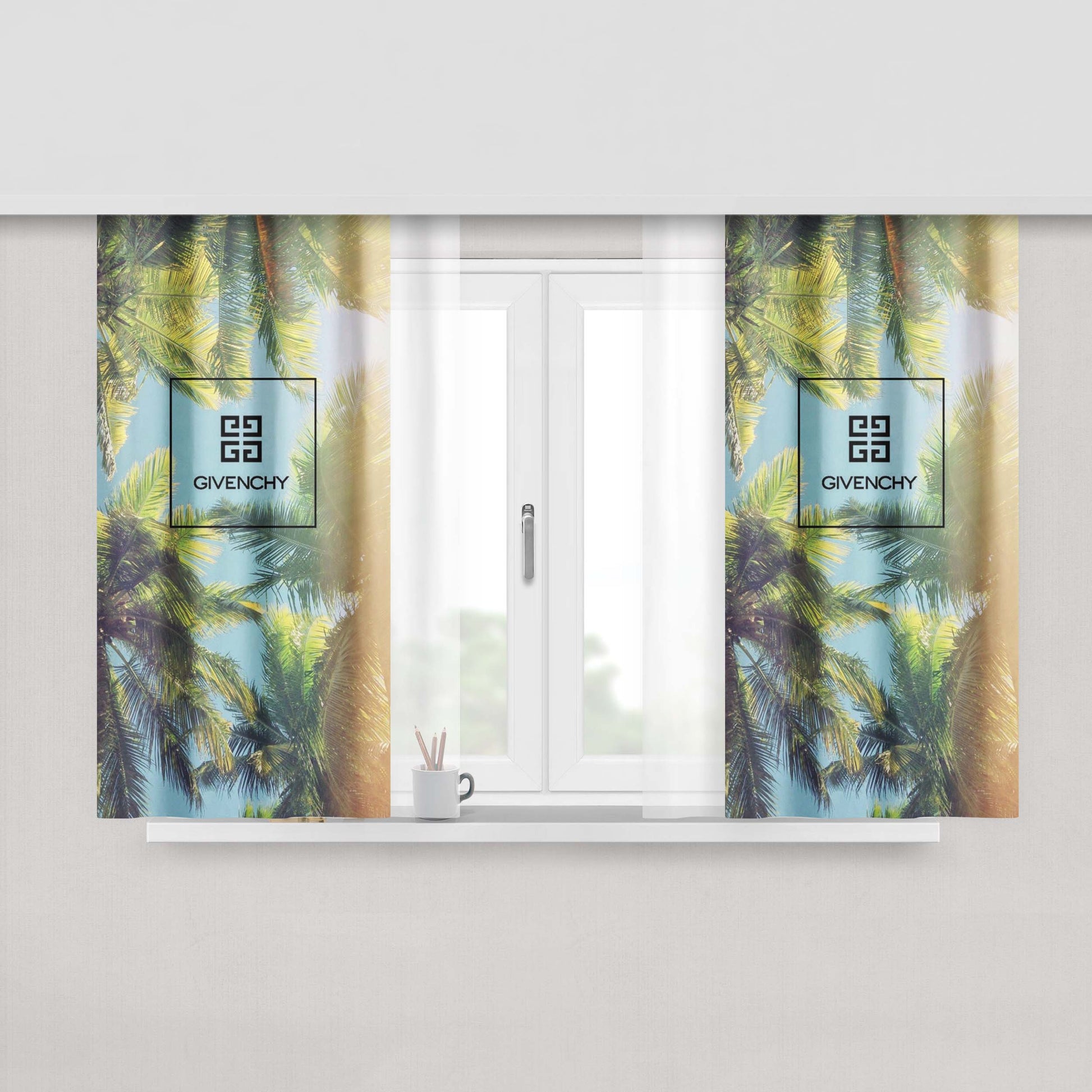 Givenchy Palm Tree Wallpaper Peach Skin Window Curtains