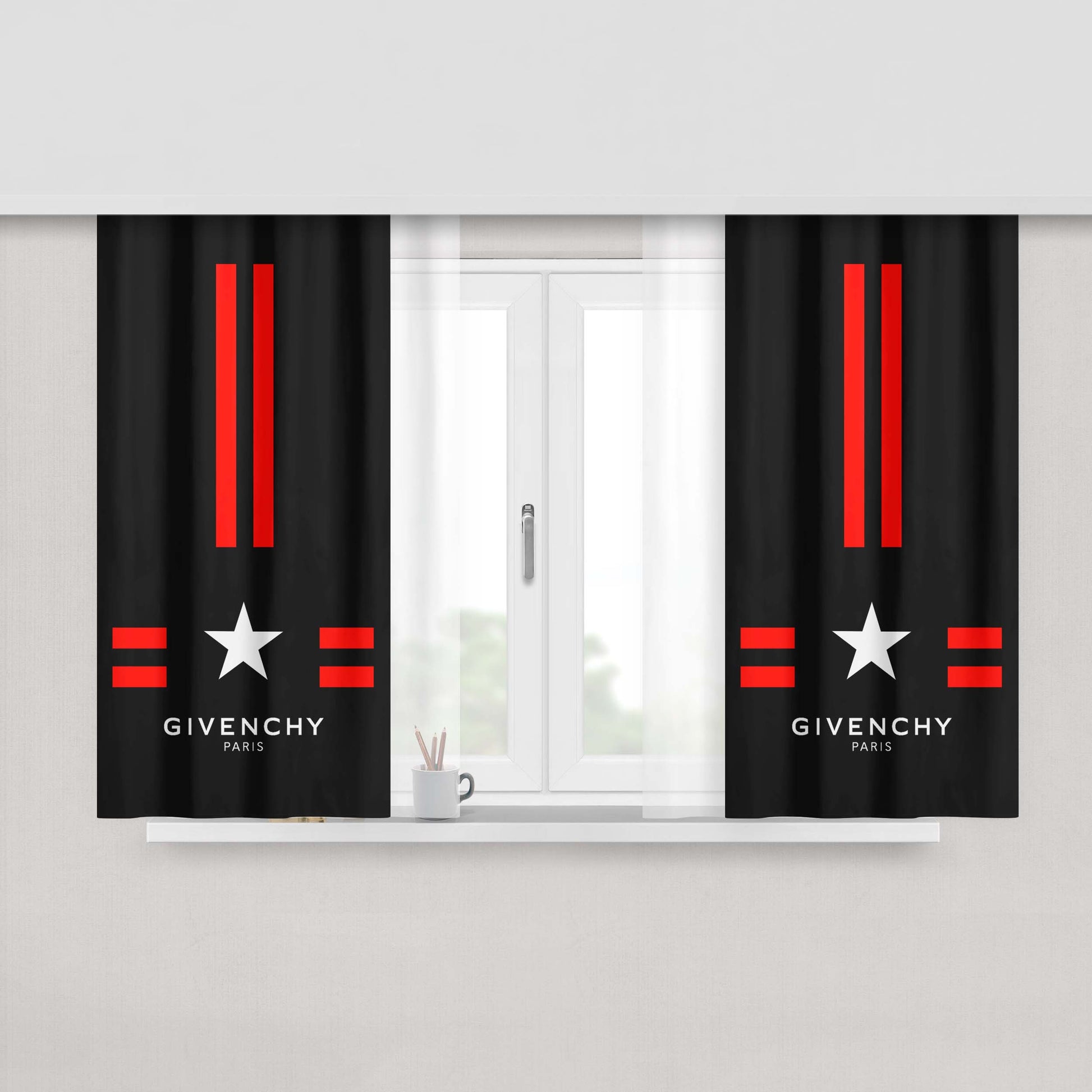 Givenchy Paris Black Art Peach Skin Window Curtains