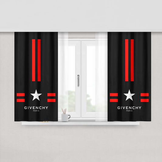 Givenchy Paris Black Art Peach Skin Window Curtains