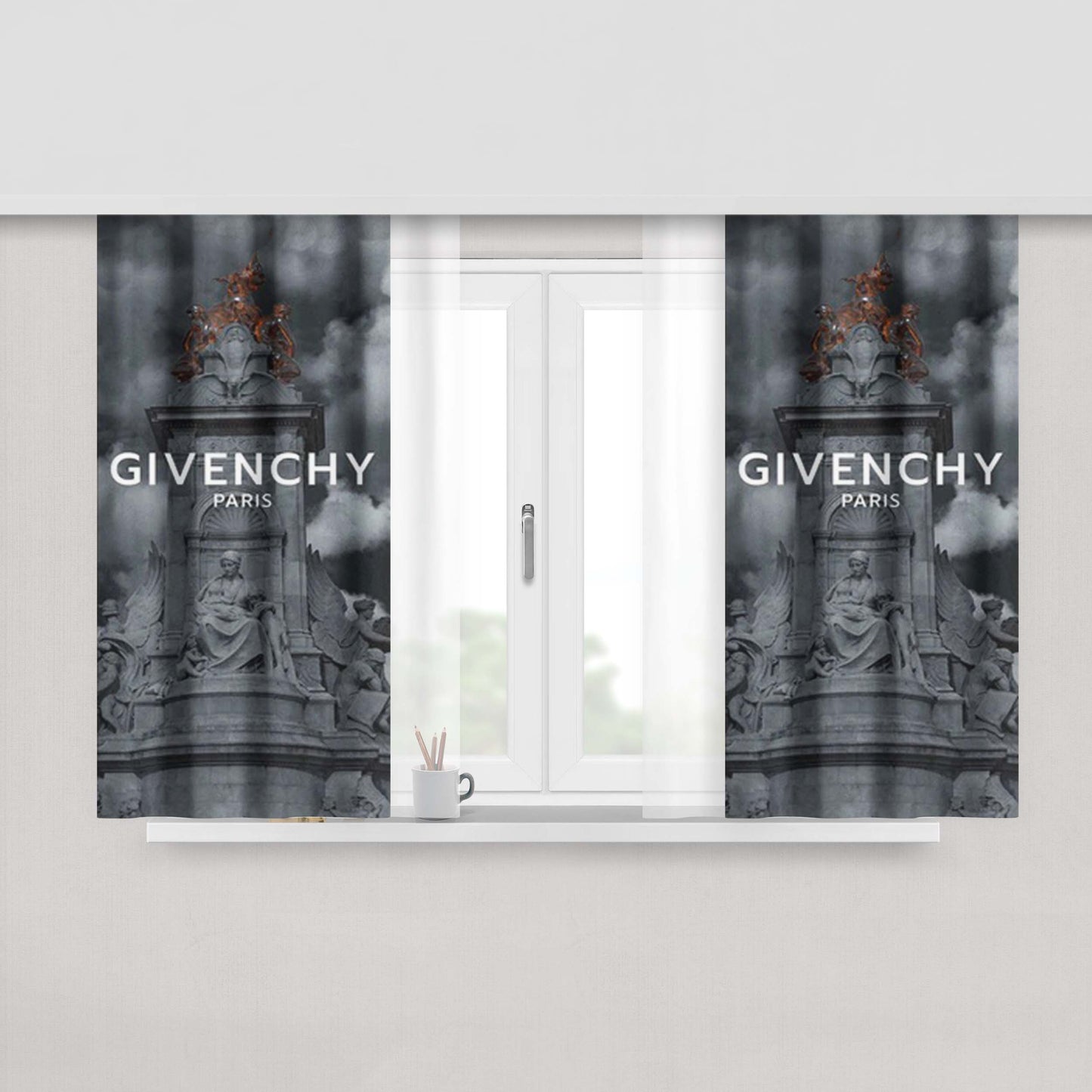 Givenchy Paris Statue Peach Skin Window Curtains