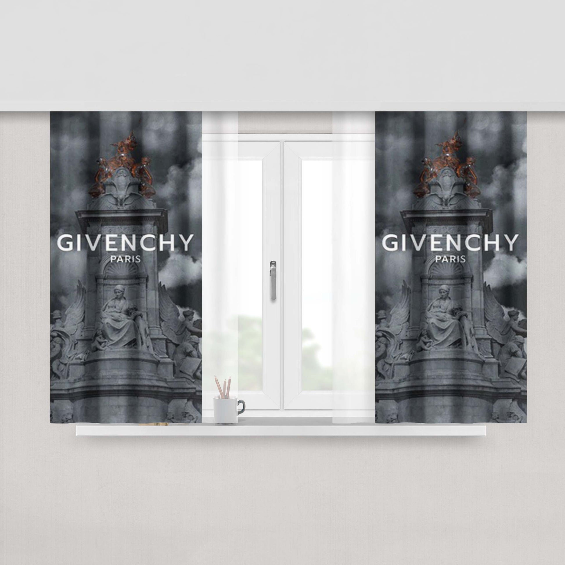 Givenchy Paris Statue Peach Skin Window Curtains