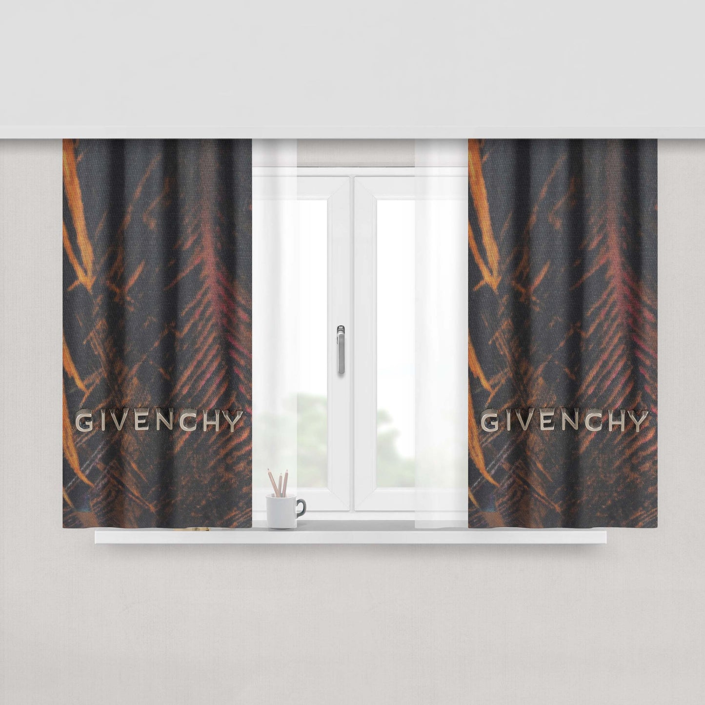 Givenchy Peacock Multicolor Peach Skin Window Curtains