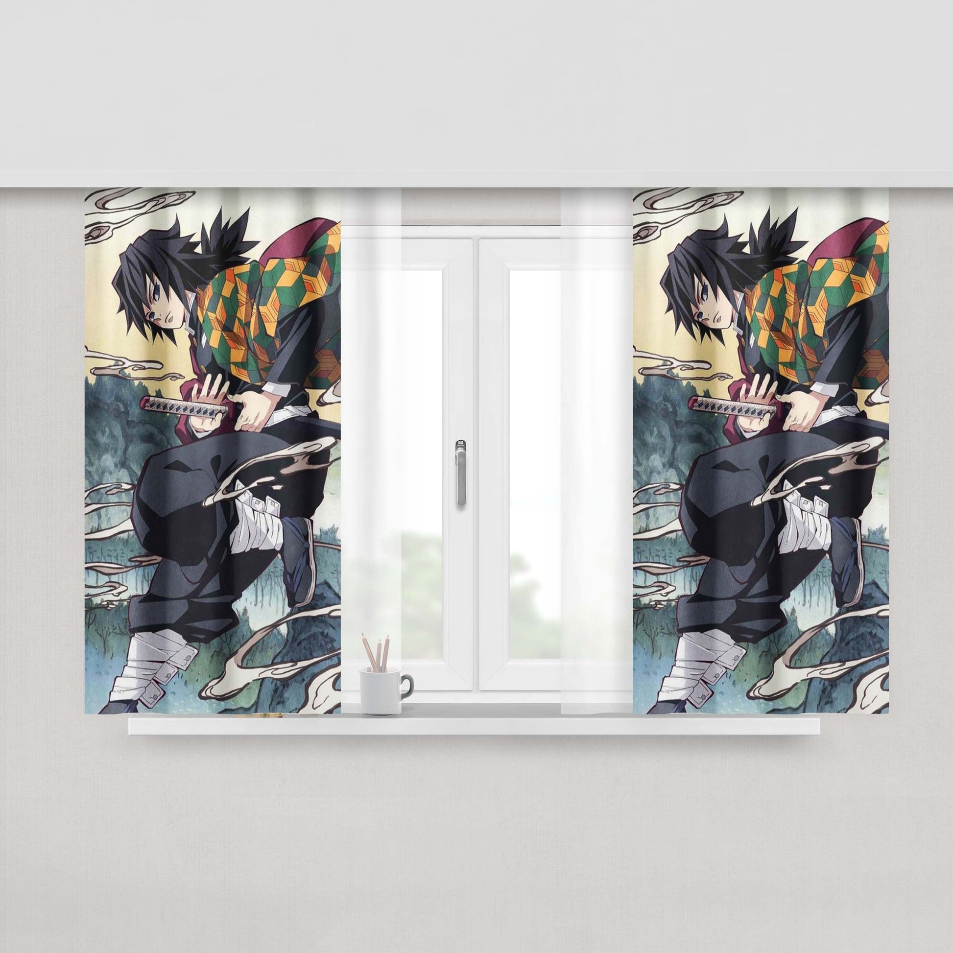 Giyu Tomioka Kimetsu No Yaiba Peach Skin Window Curtains