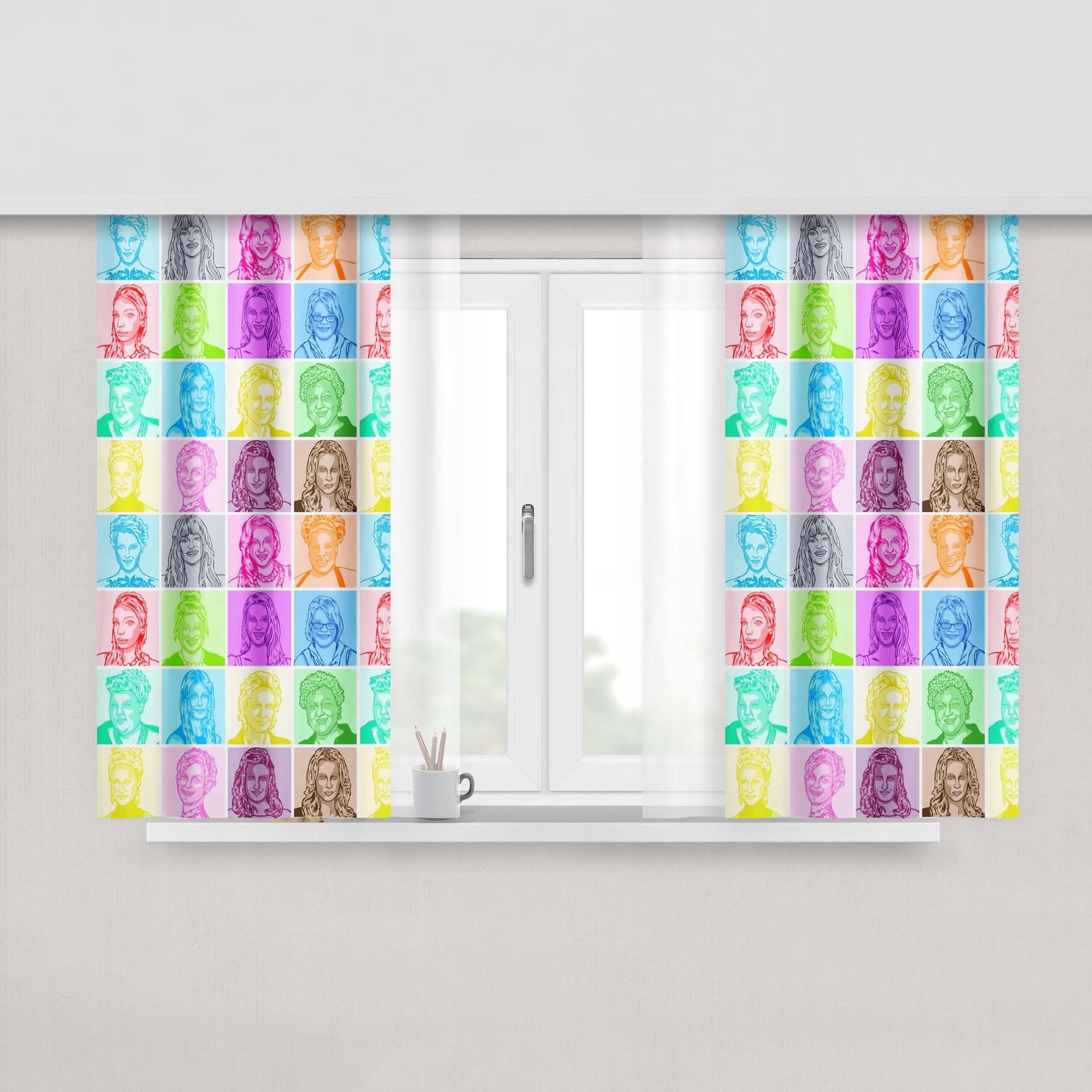 Glee Cast Sketch Multicolor Peach Skin Window Curtains