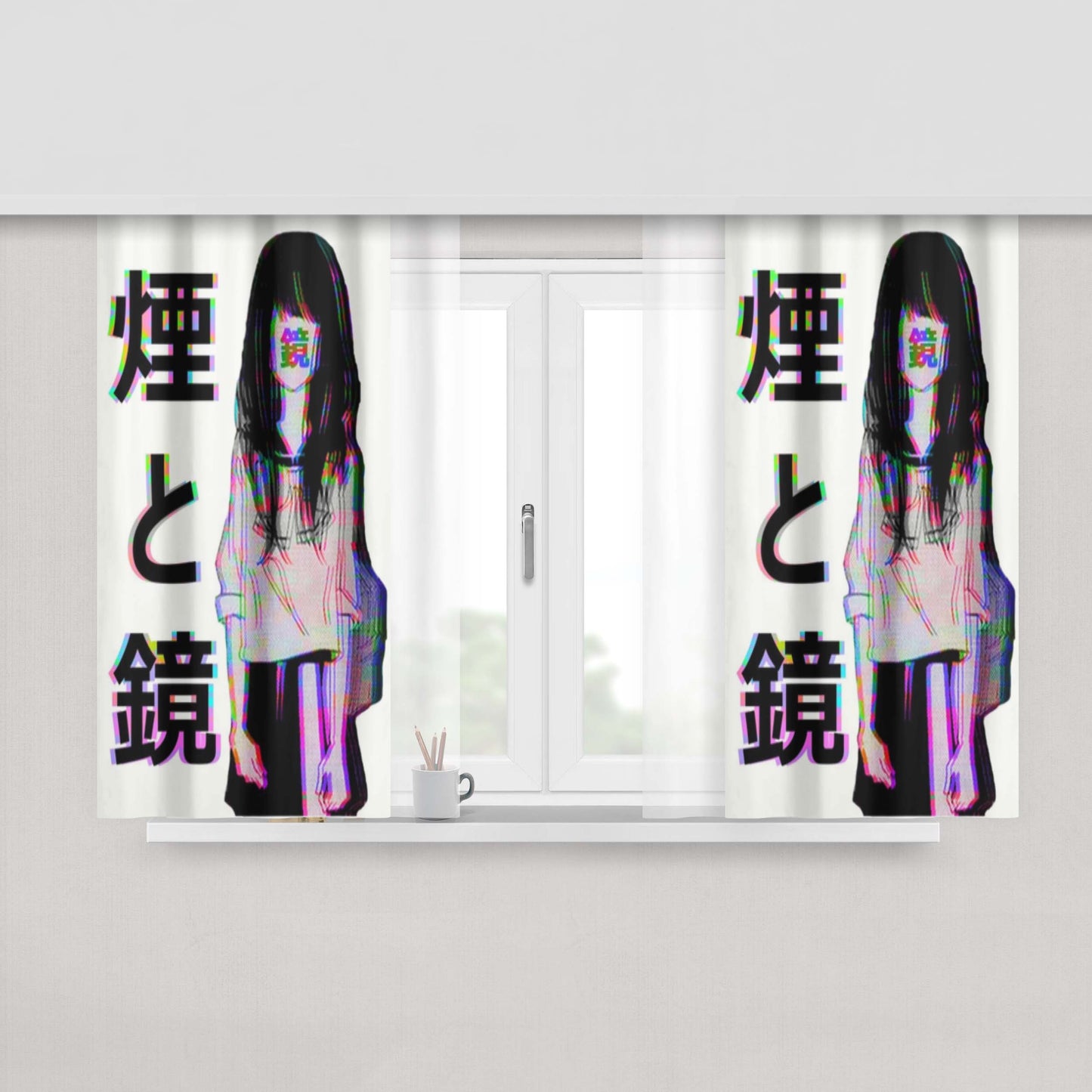 Glitchyaesthetic Sad Japanese Peach Skin Window Curtains