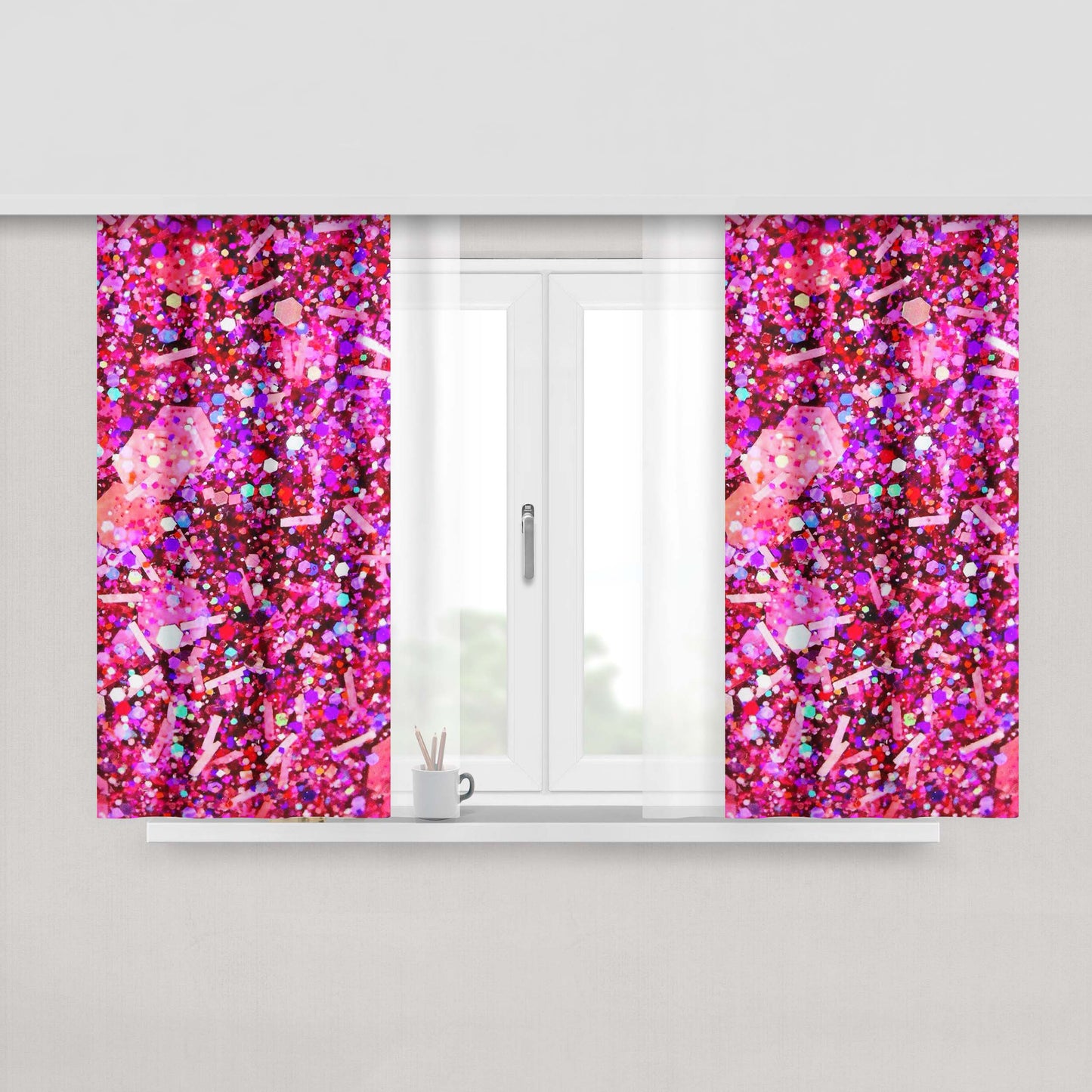 Gliter Pink Rose Peach Skin Window Curtains