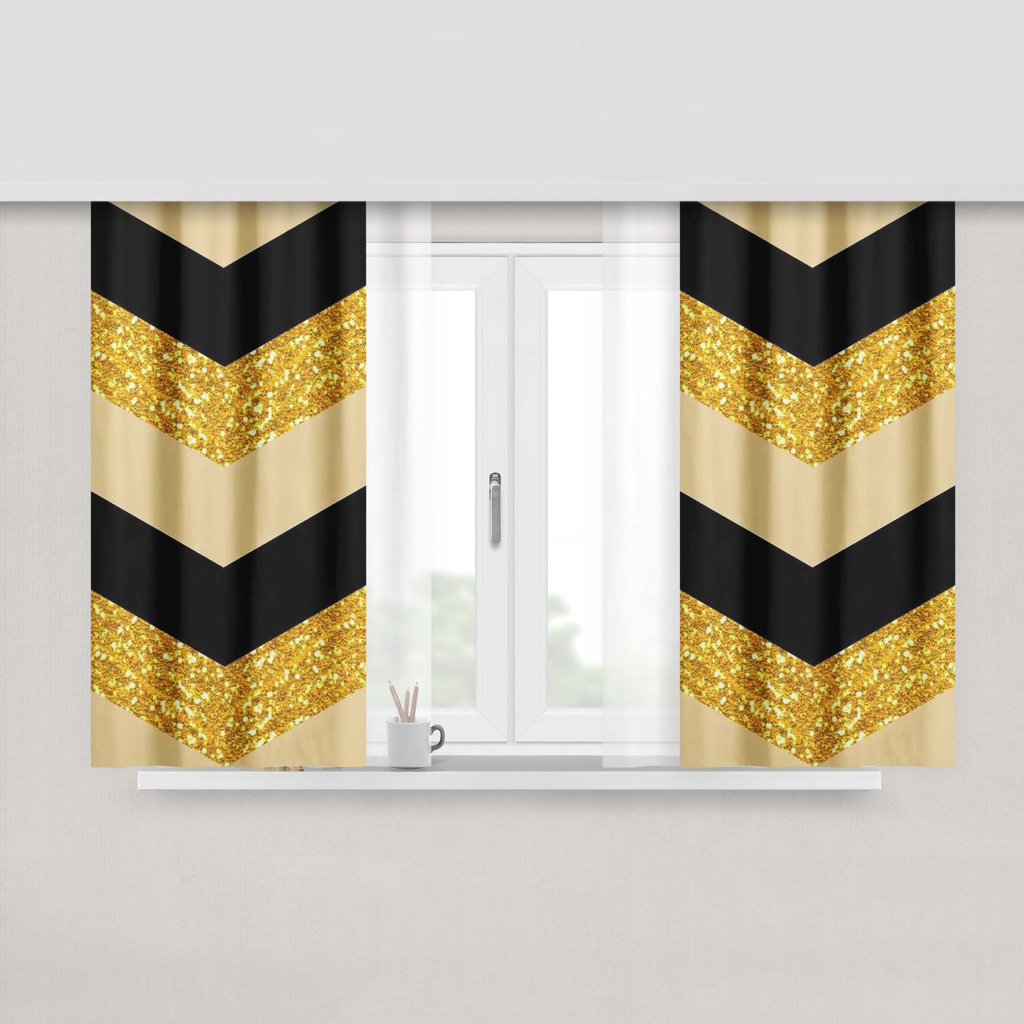 Glitter Gold Peach Skin Window Curtains