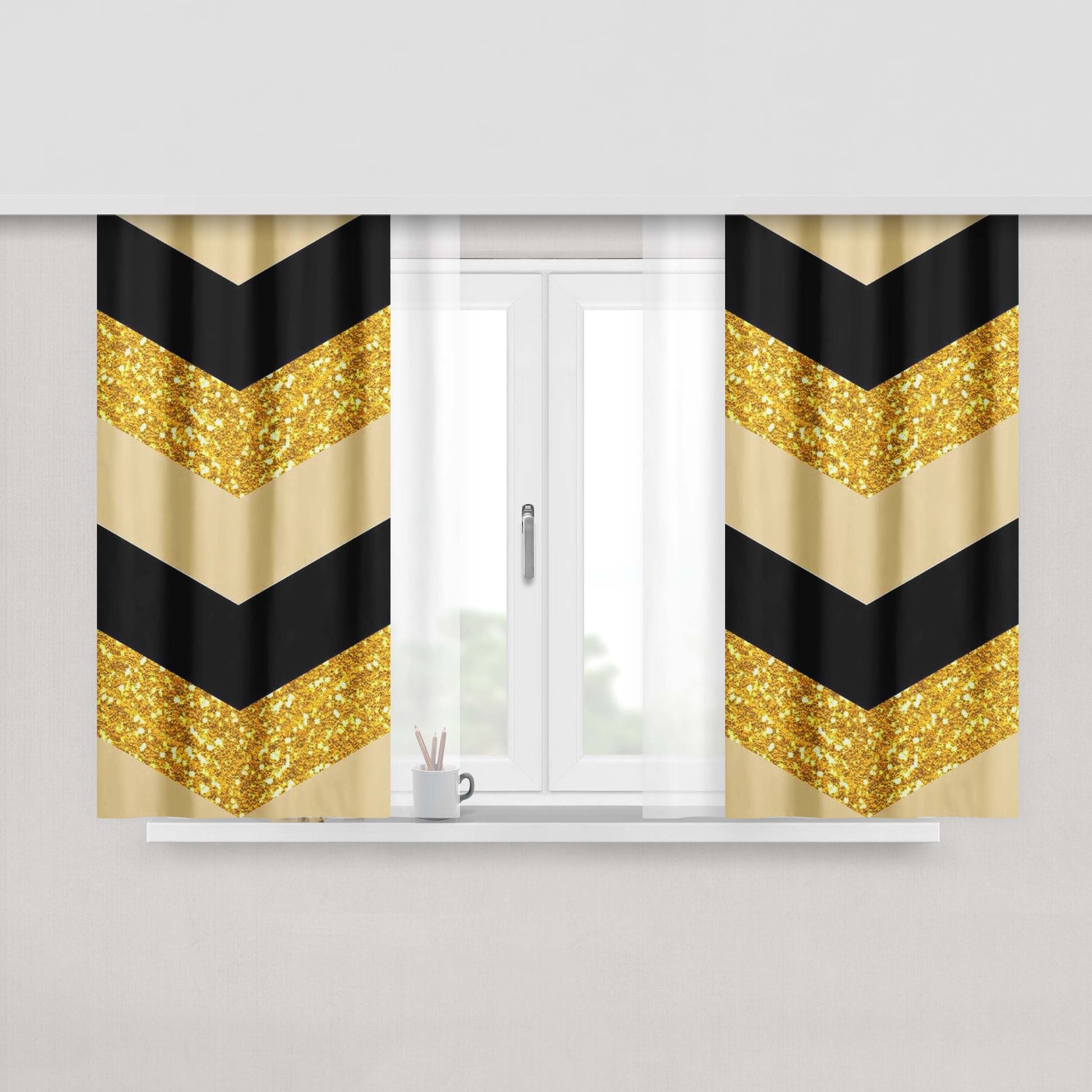 Glitter Gold Peach Skin Window Curtains