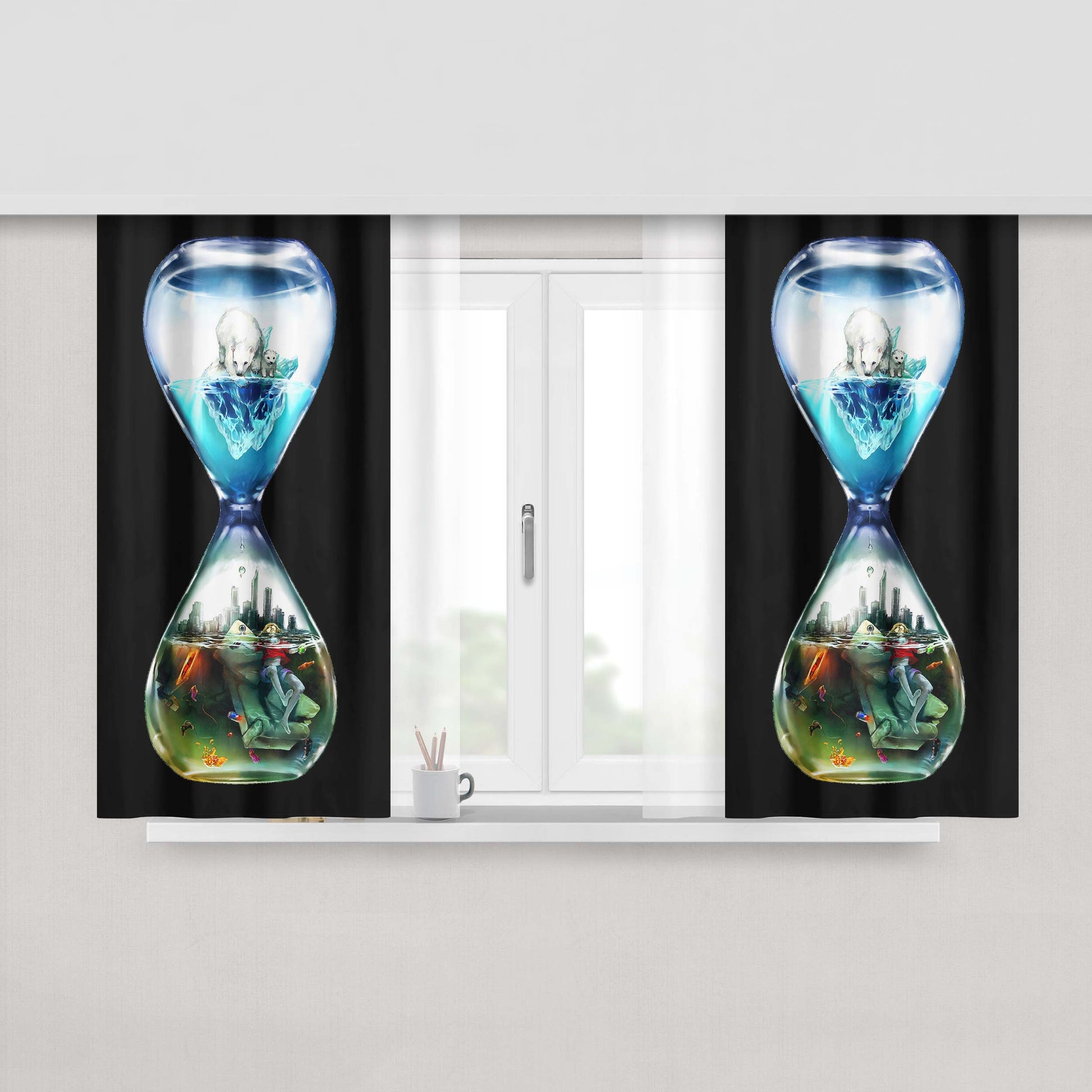 Global Warming Hourglass Peach Skin Window Curtains