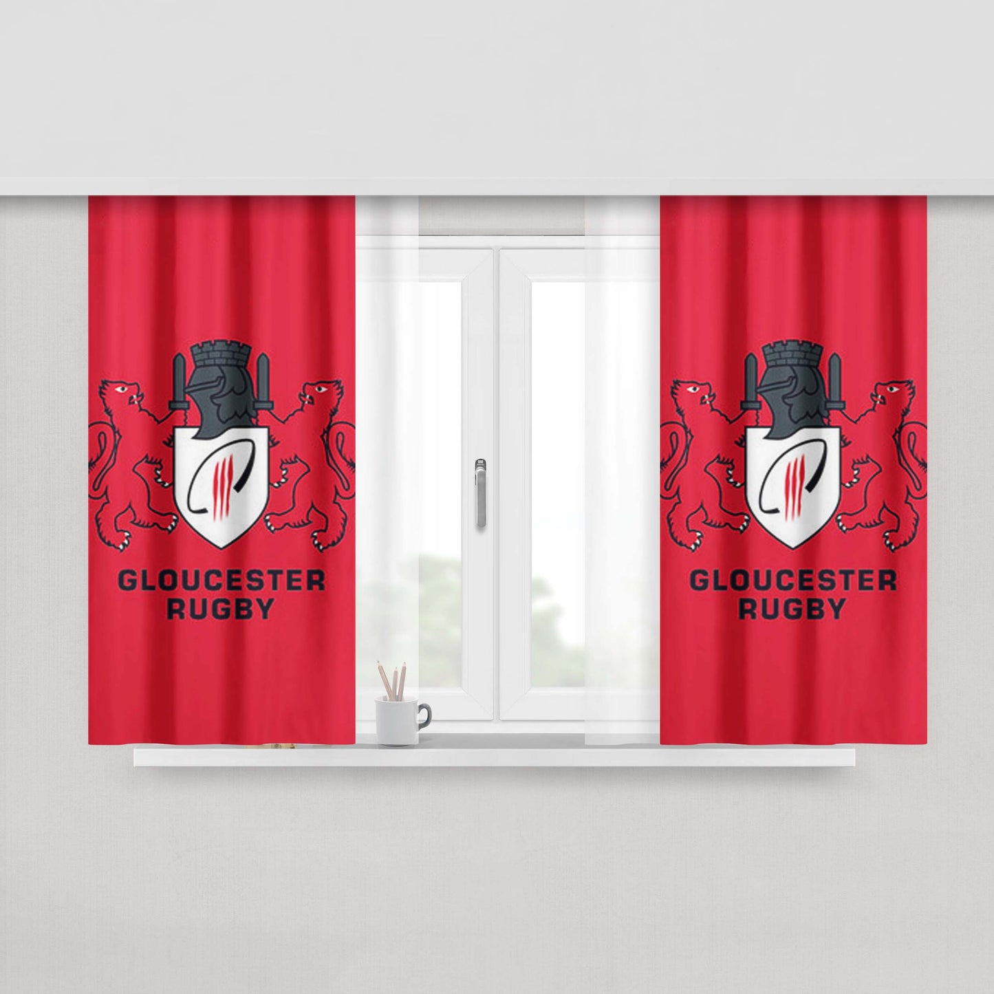 Gloucester Rugby Logo Red Peach Skin Window Curtains