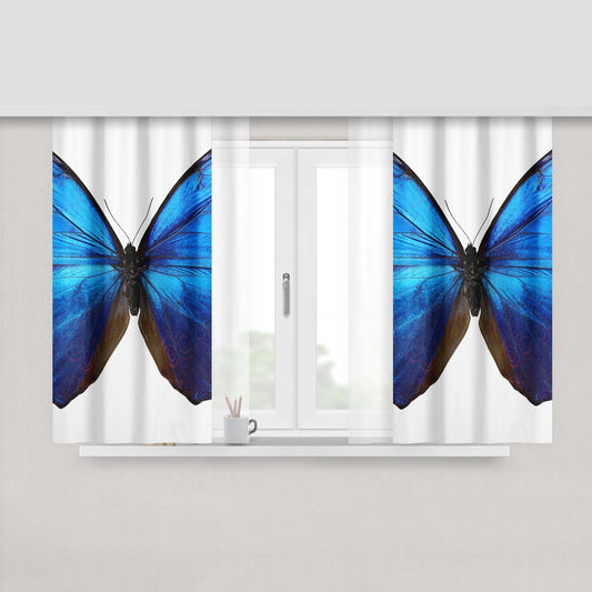 Glowing Blue Butterfly Peach Skin Window Curtains