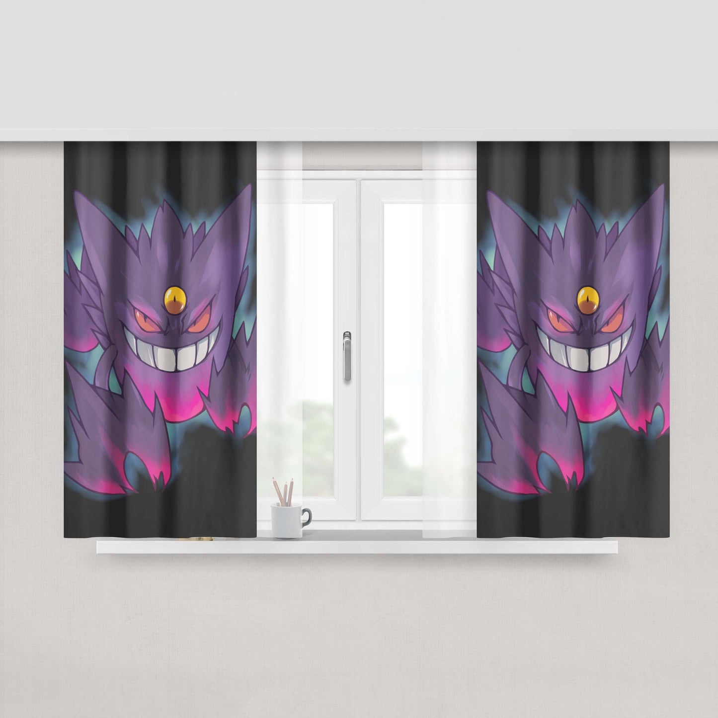 Glowing Dark Gengar Pokemon Art Peach Skin Window Curtains