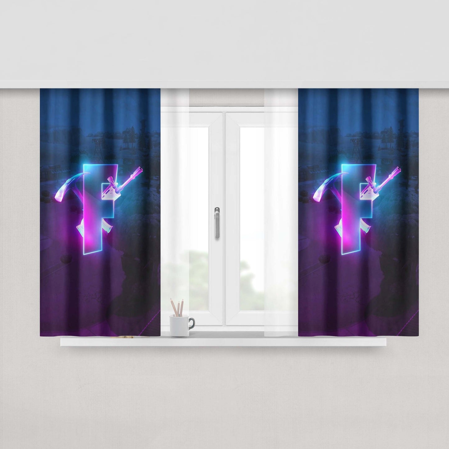 Glowing Fortnite Logo Season 6 Peach Skin Window Curtains