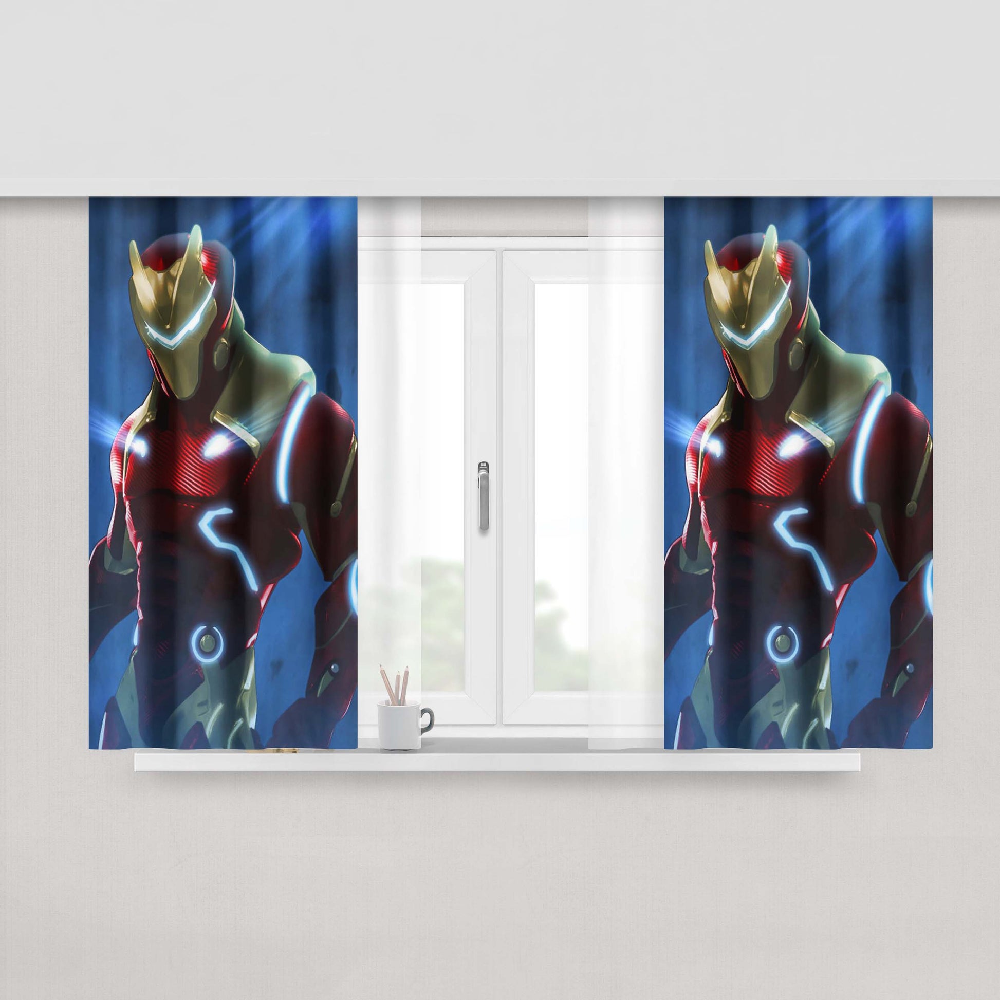 Glowing Mask Iron Man X Fortnite Peach Skin Window Curtains