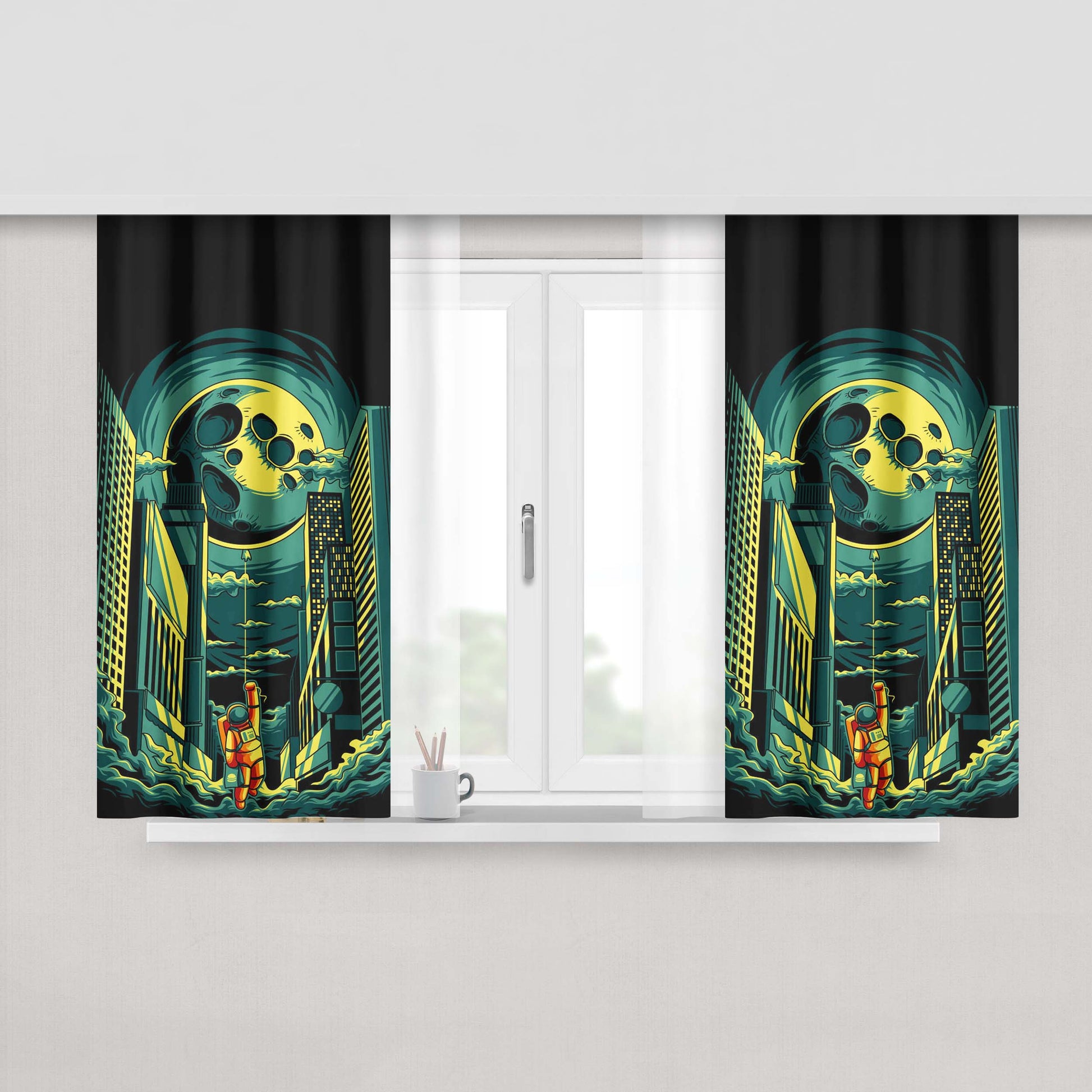 Go To The Moon Peach Skin Window Curtains