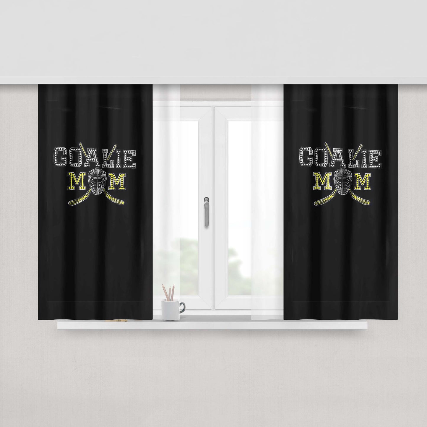 Goalie Mom Hockey Sports Bling Gift Peach Skin Window Curtains