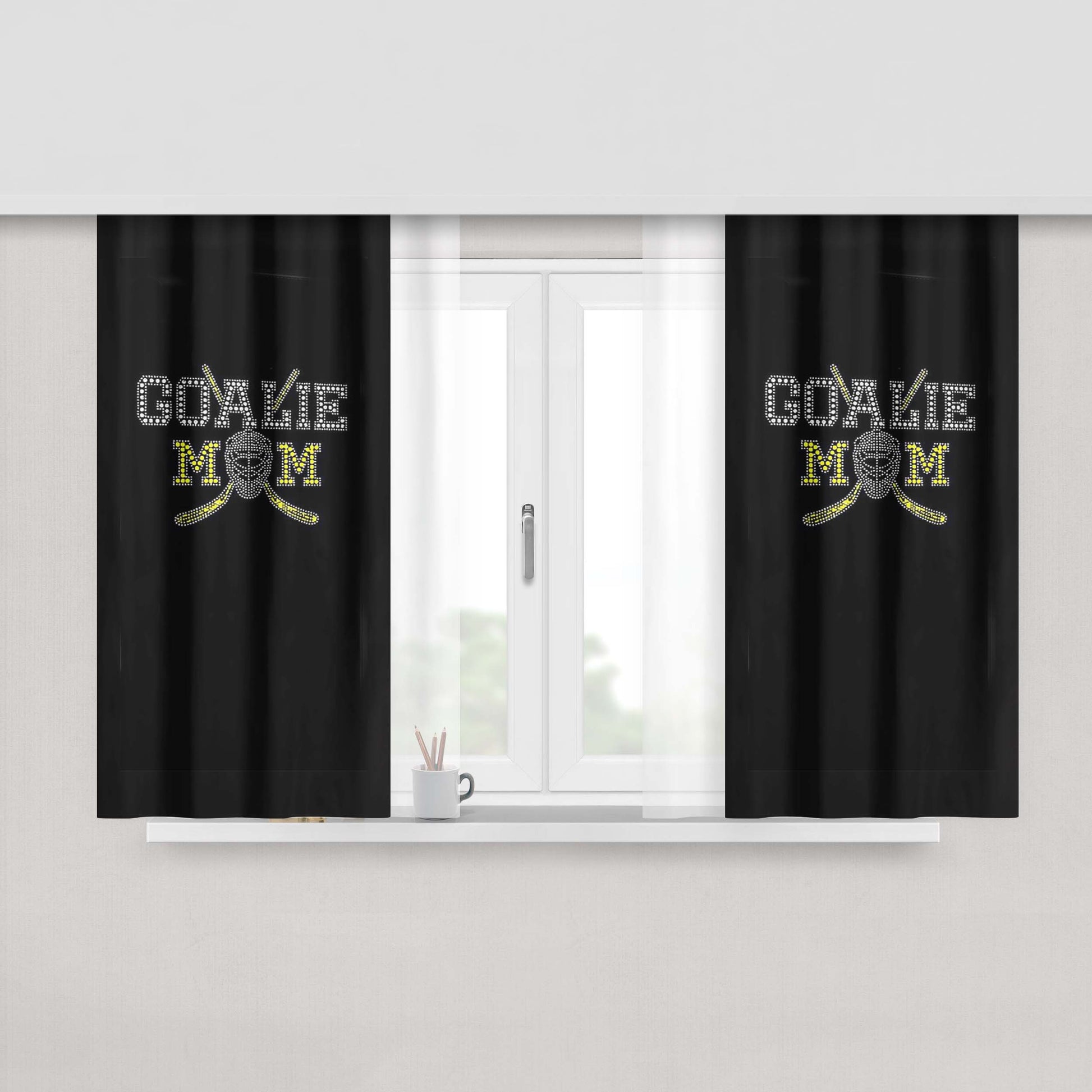 Goalie Mom Hockey Sports Bling Gift Peach Skin Window Curtains