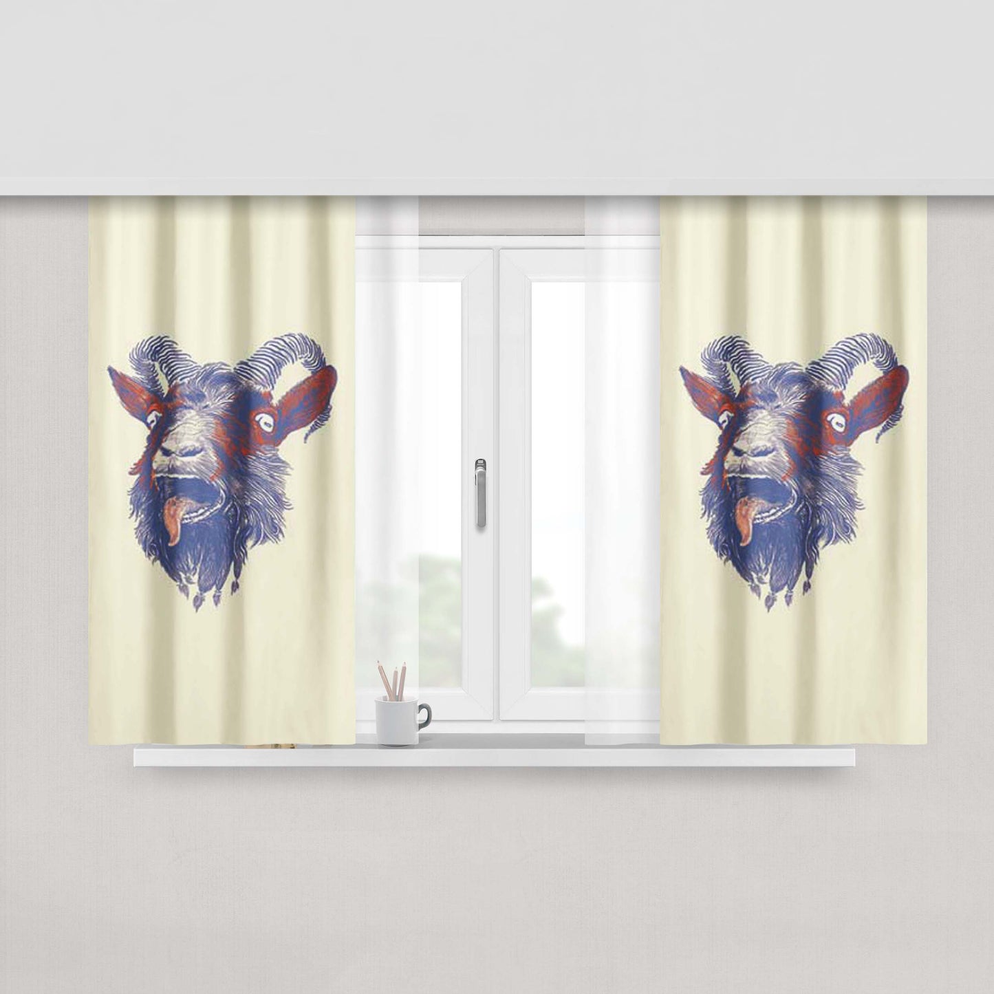 Goat Tongue Out Peach Skin Window Curtains