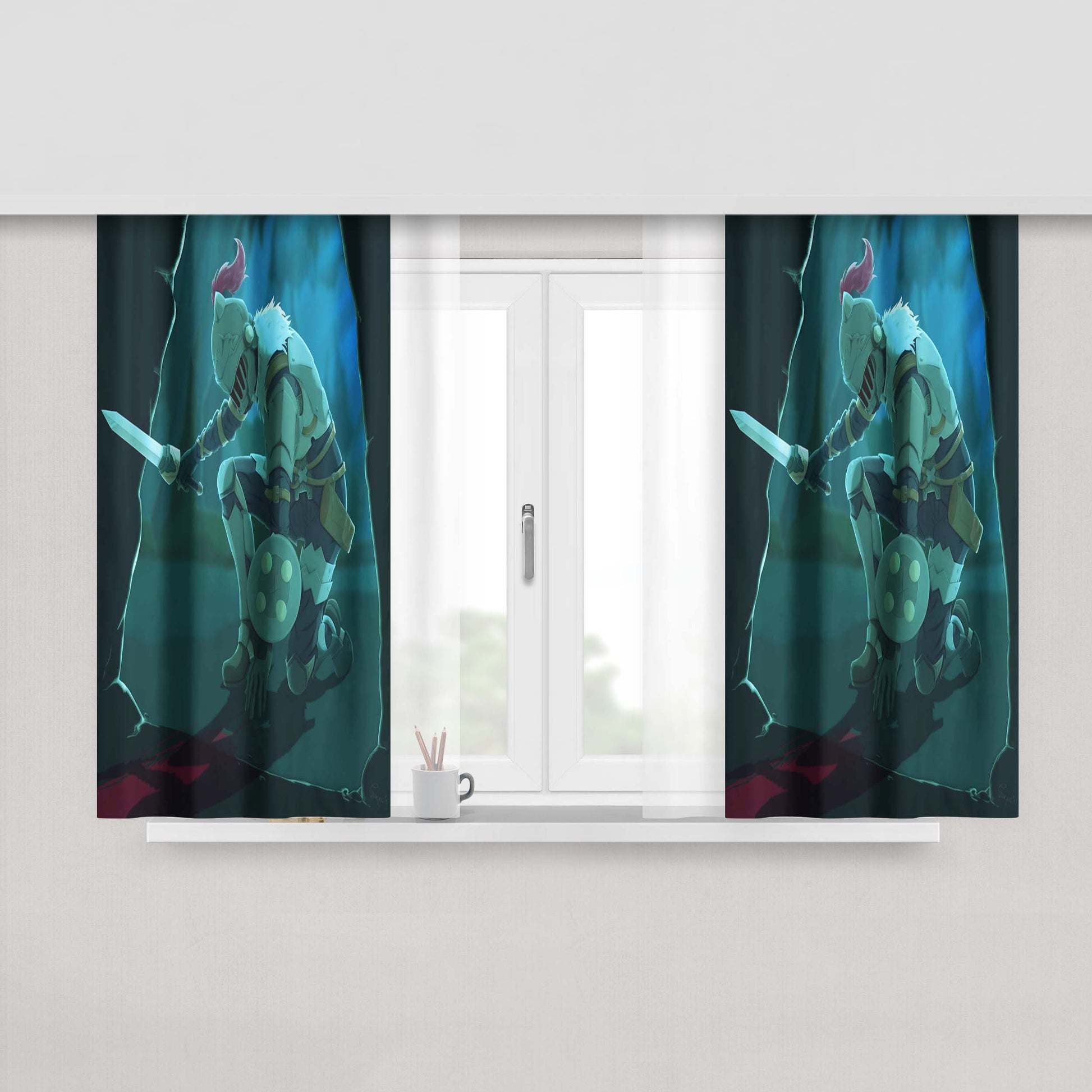 Goblin Slayer Red Eye Peach Skin Window Curtains