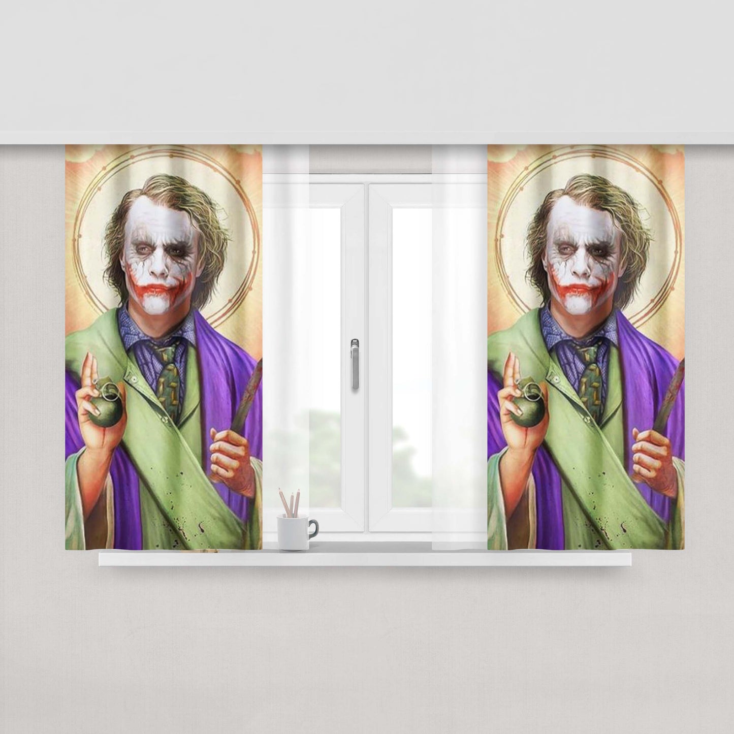 God Of Joker With Bomb Peach Skin Window Curtains