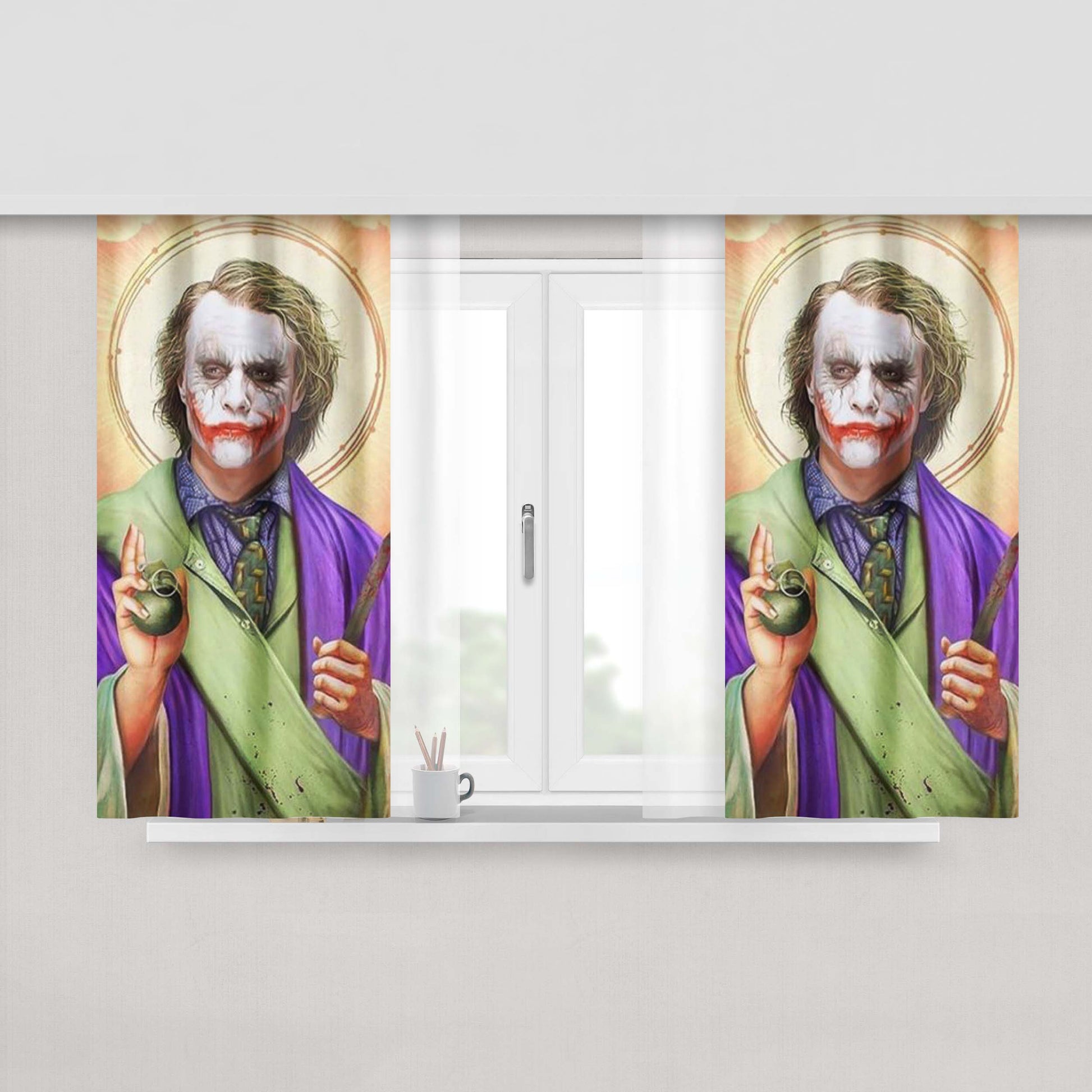 God Of Joker With Bomb Peach Skin Window Curtains