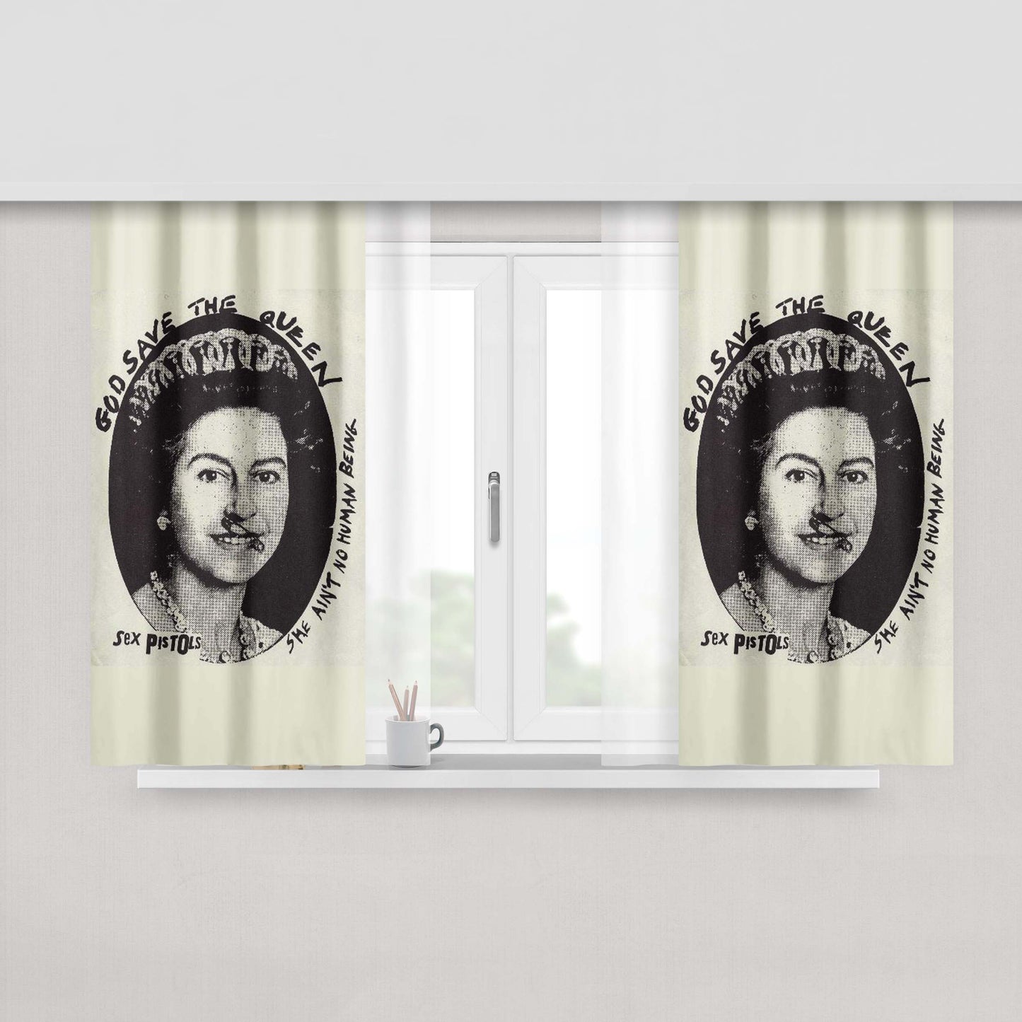 God Save The Queen Sexpistol Style Peach Skin Window Curtains