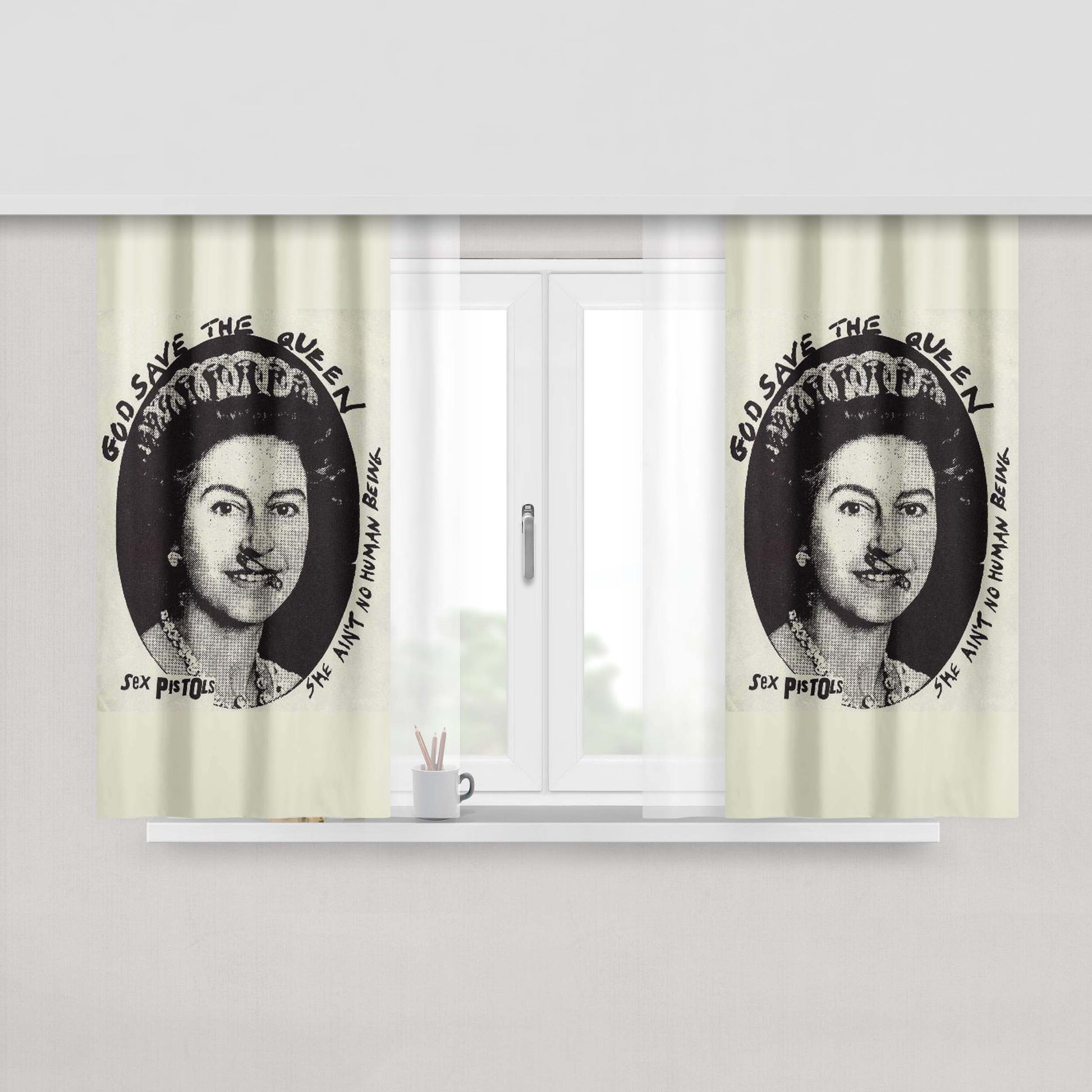 God Save The Queen Sexpistol Style Peach Skin Window Curtains