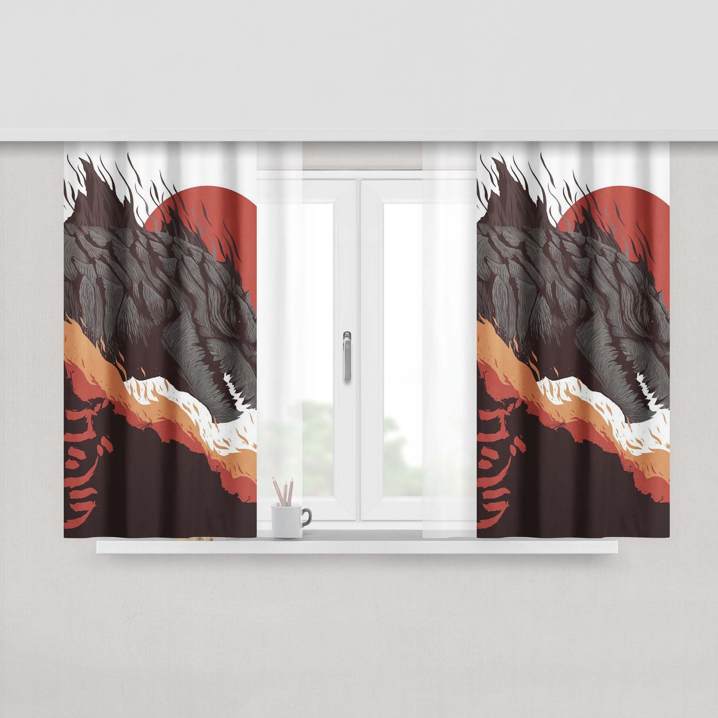 Godzilla Illustration King Of Monster Peach Skin Window Curtains