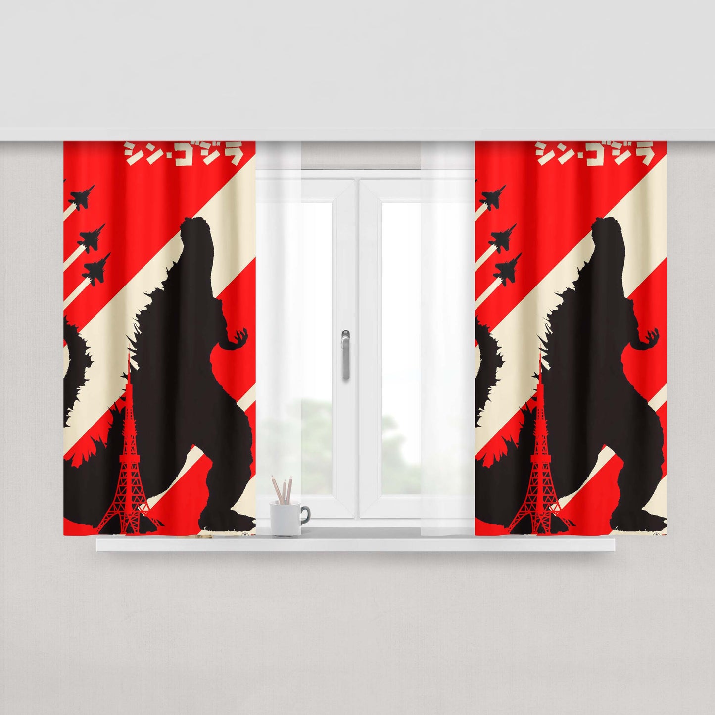 Godzilla Invasion Eifel Peach Skin Window Curtains