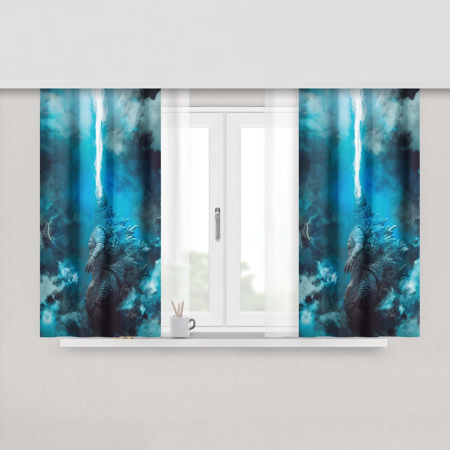 Godzilla King Of The Monster Art Peach Skin Window Curtains
