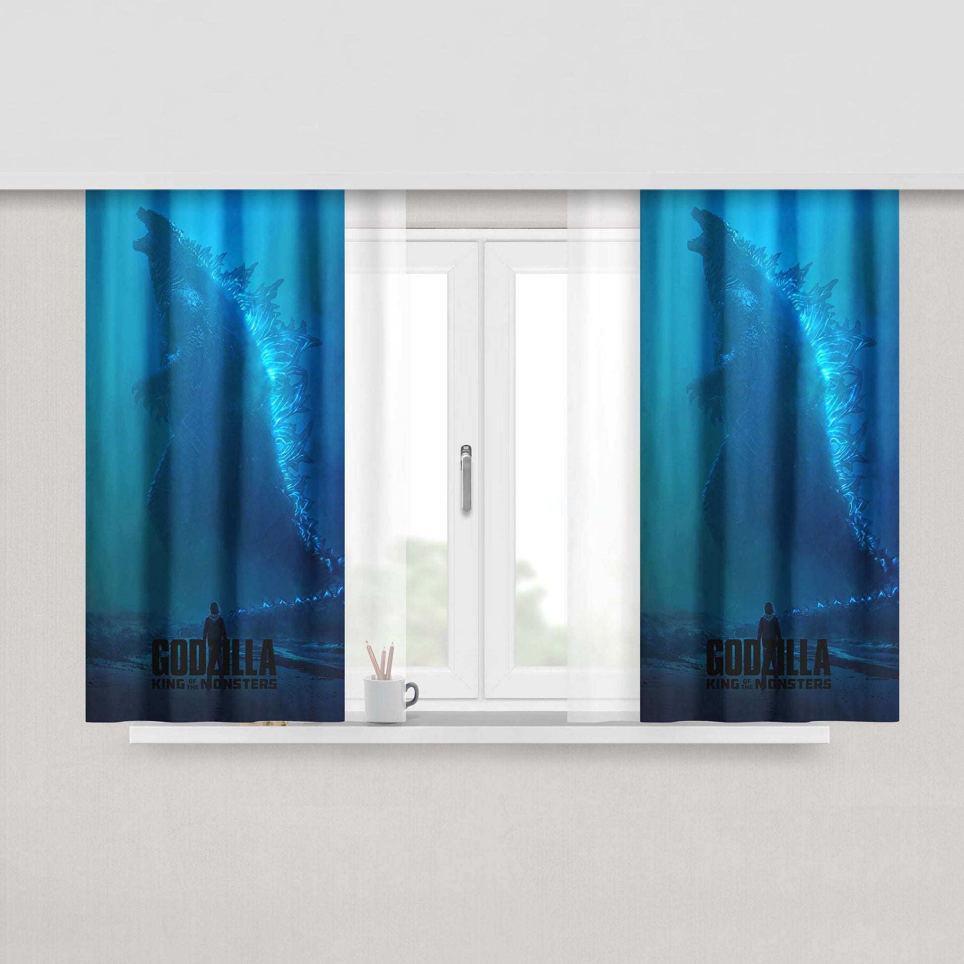 Godzilla King Of The Monster Blue Peach Skin Window Curtains