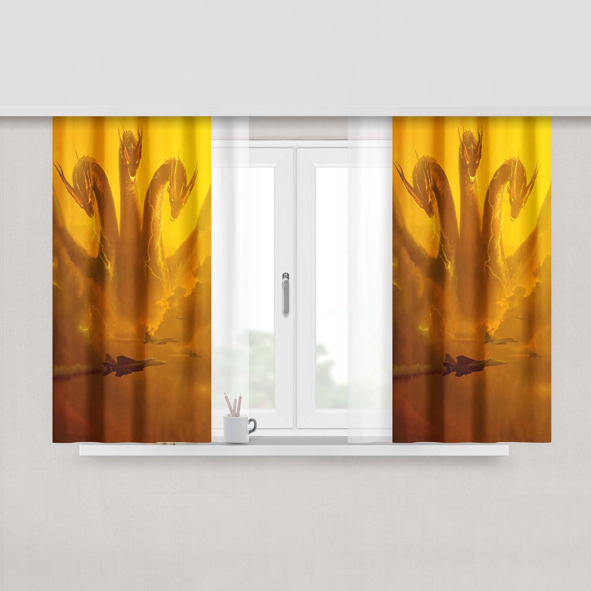 Godzilla King Of The Monsters Ghidorah Peach Skin Window Curtains