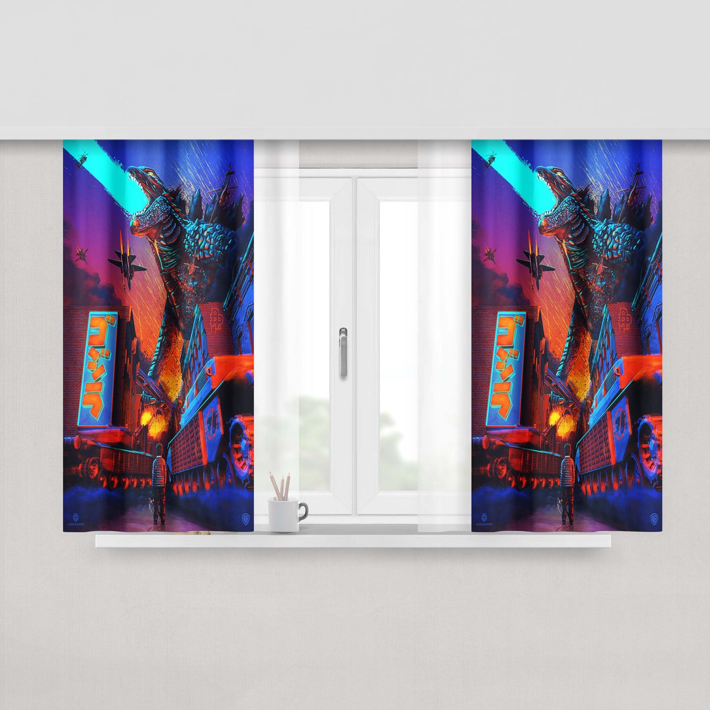 Godzilla Movie Fan Art Peach Skin Window Curtains