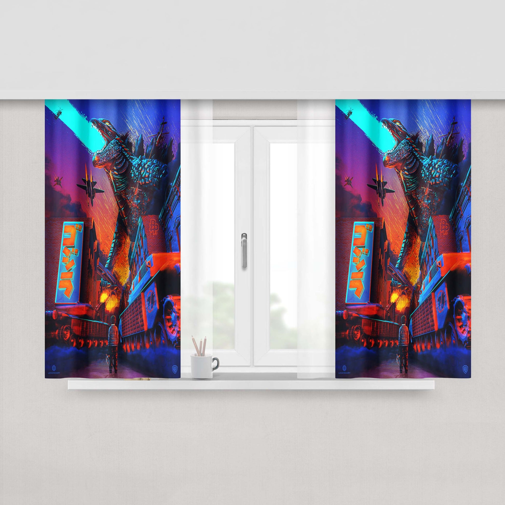 Godzilla Movie Fan Art Peach Skin Window Curtains