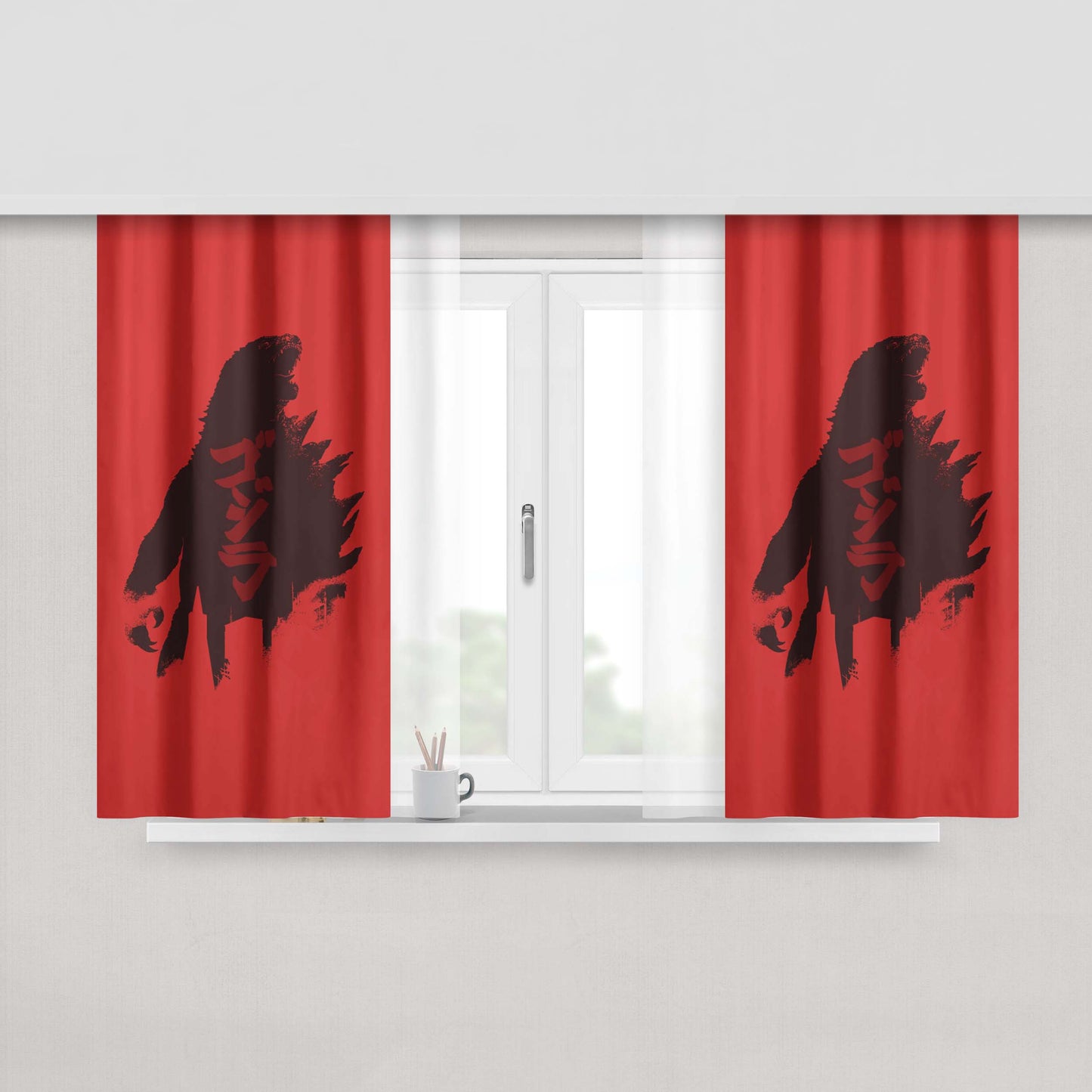 Godzilla Red Fan Art Wallpaper Peach Skin Window Curtains