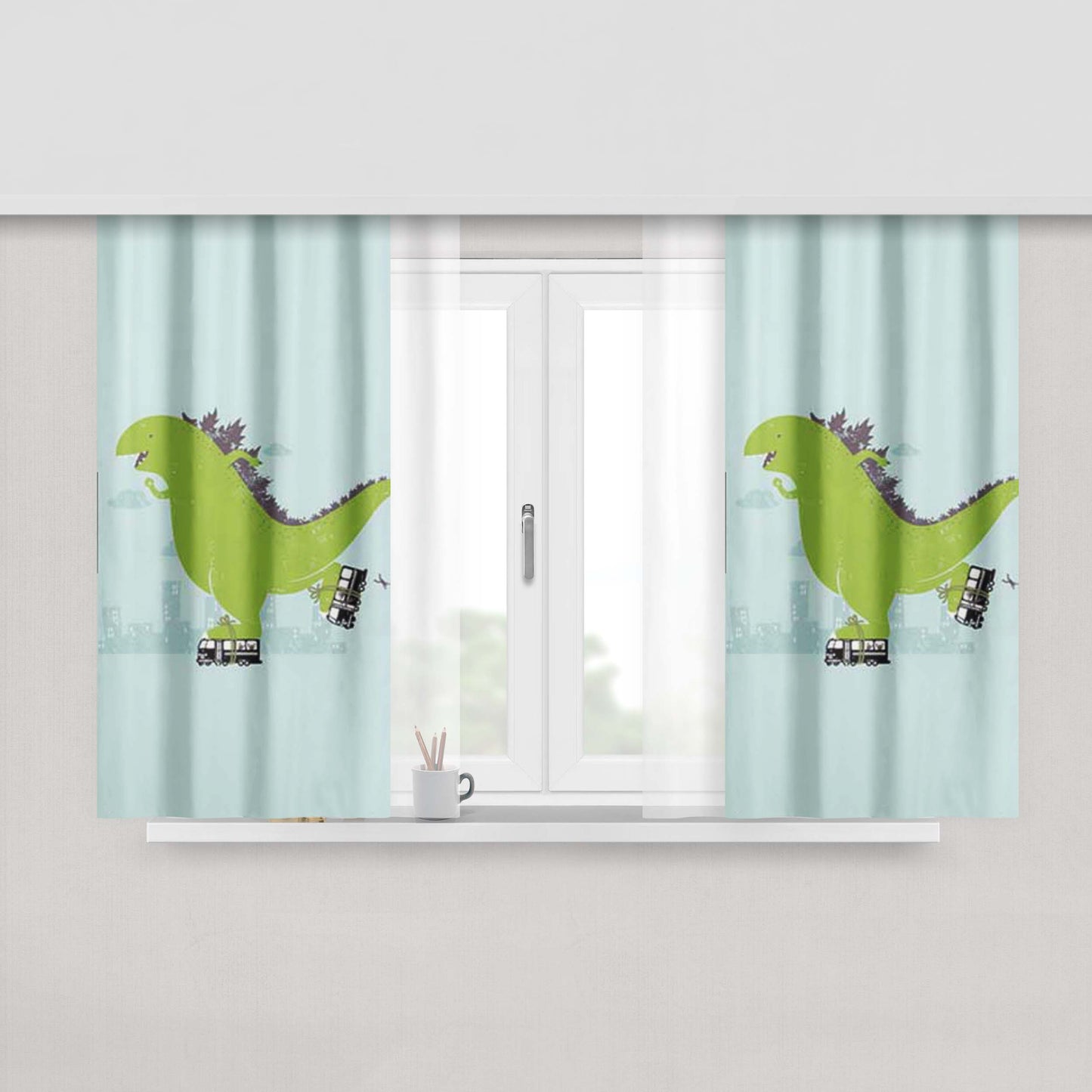 Godzilla Rollerskates Peach Skin Window Curtains