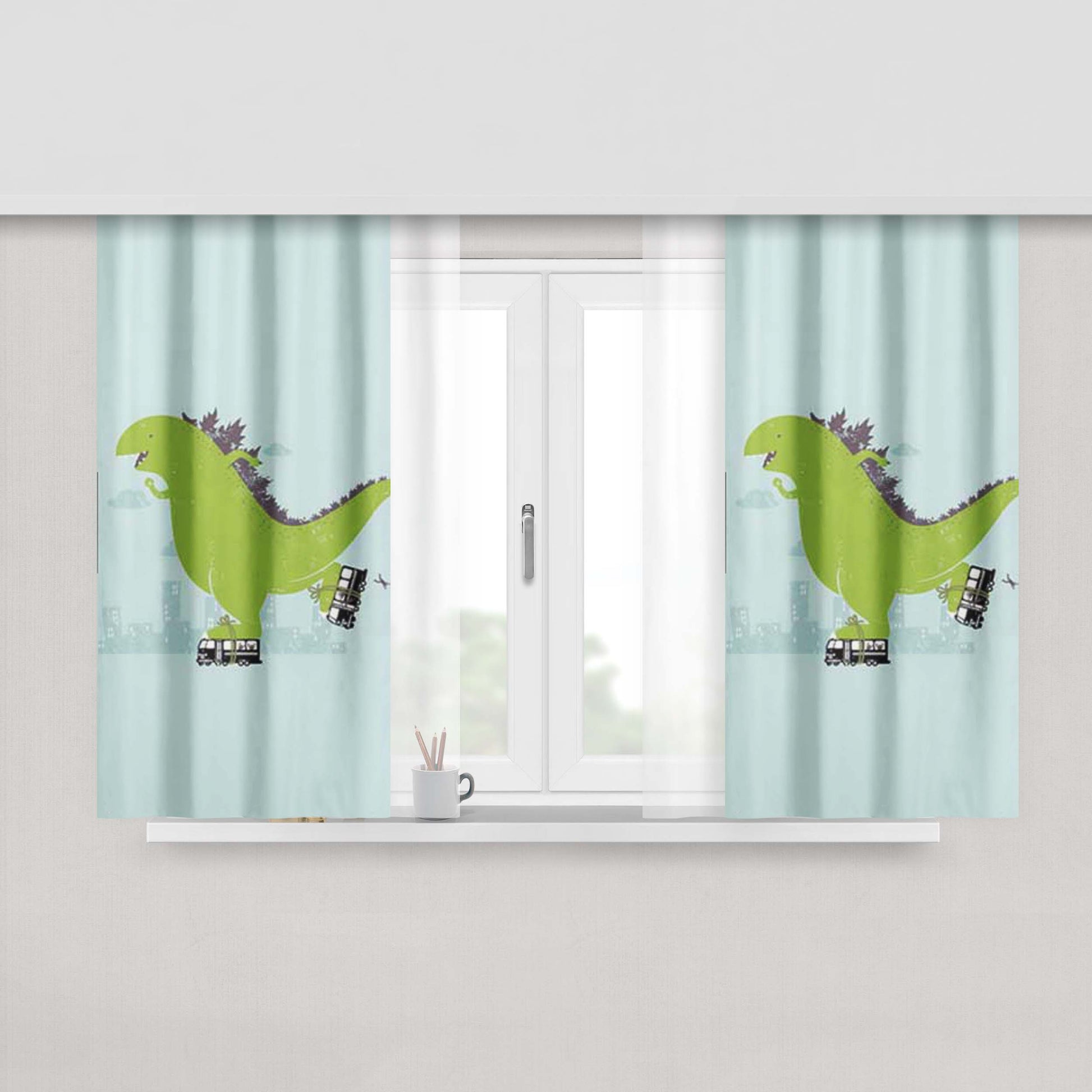Godzilla Rollerskates Peach Skin Window Curtains