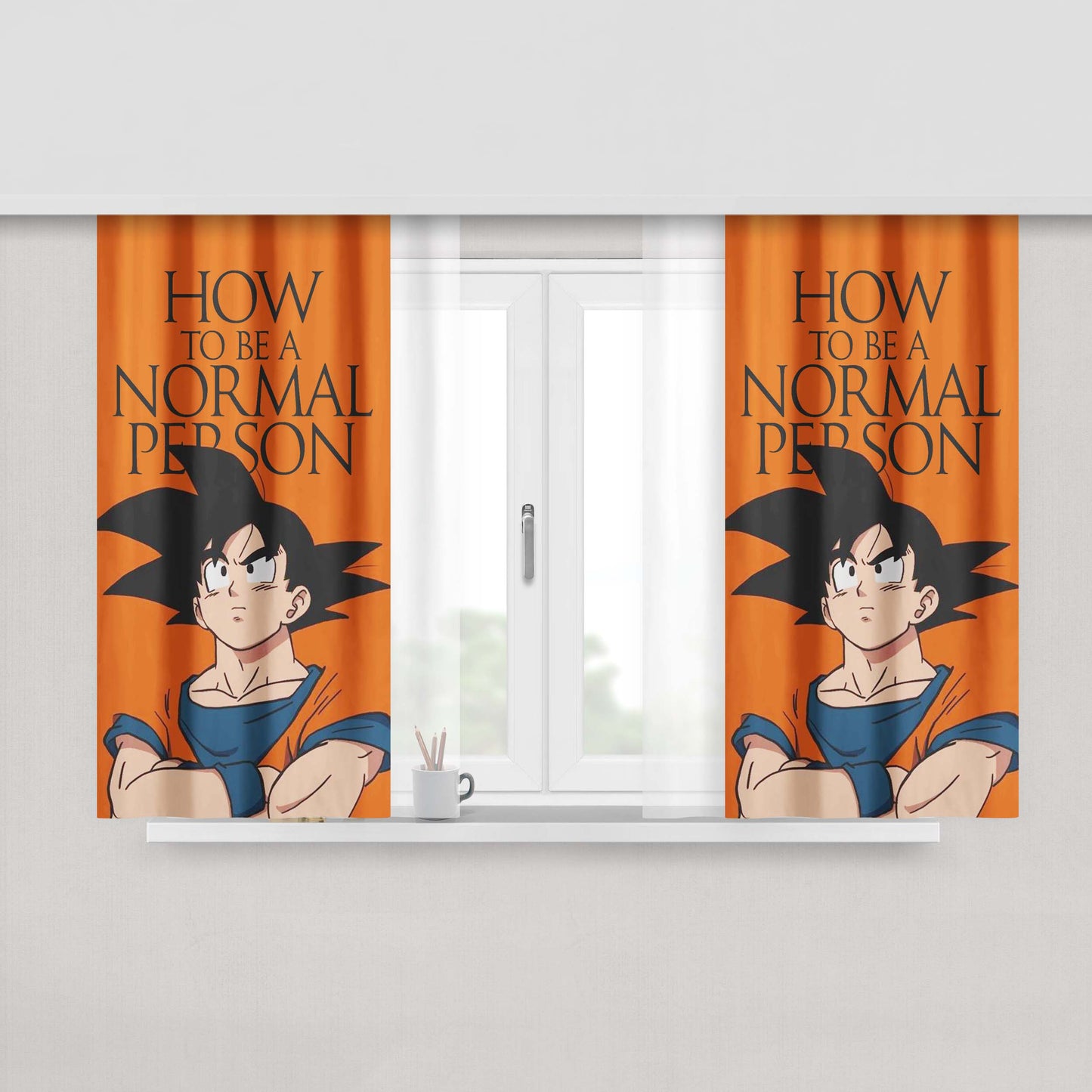 Goku - How To Be A Normal Person Peach Skin Window Curtains