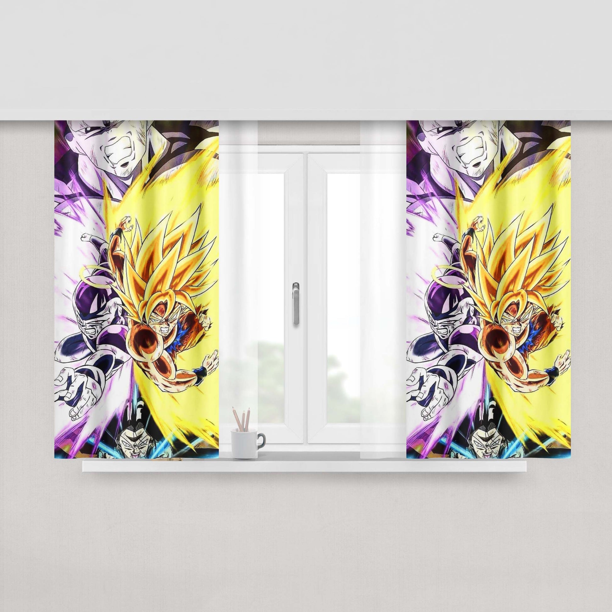 Goku & Frieza Vs Jiren Peach Skin Window Curtains