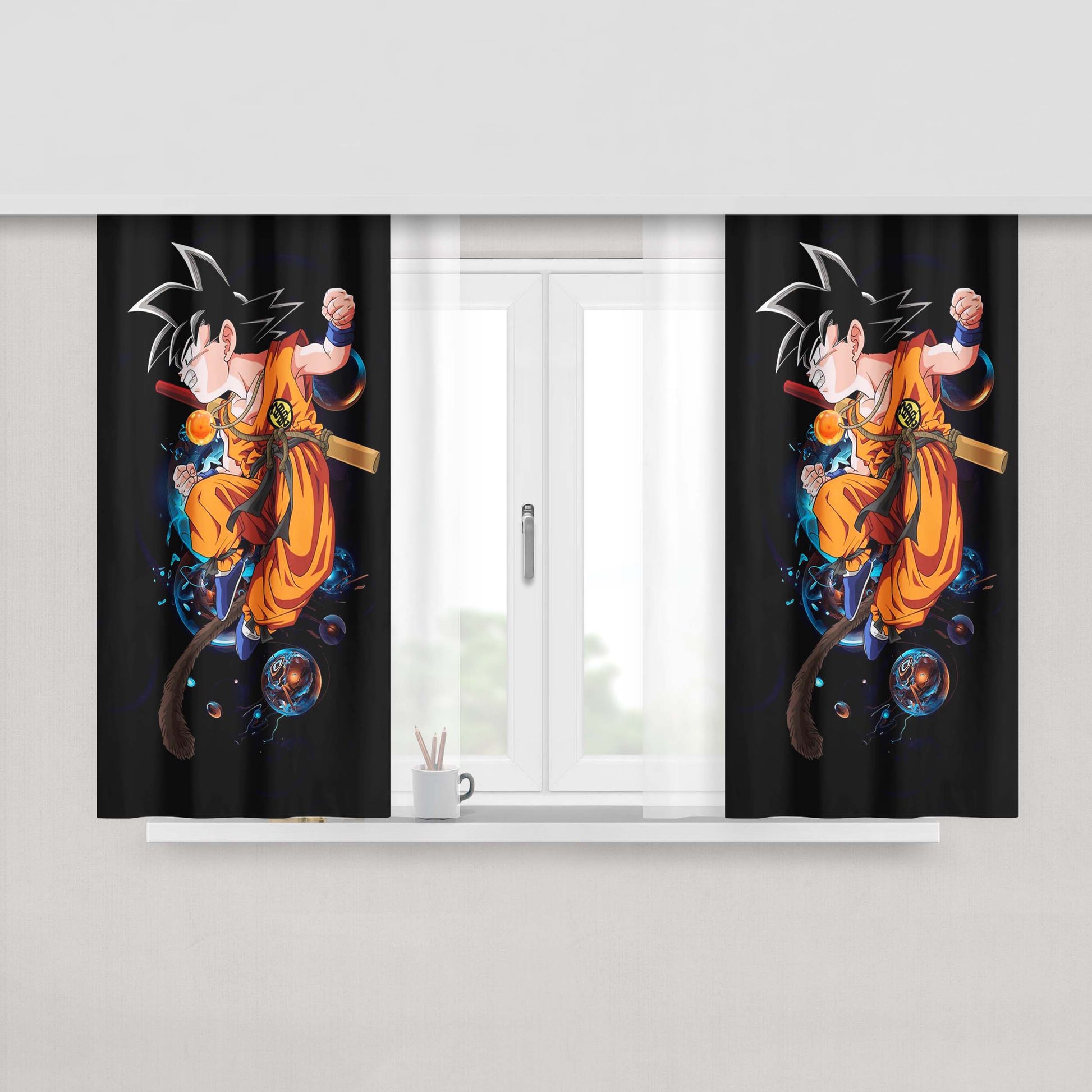 Goku And Bubble Illustration Peach Skin Window Curtains