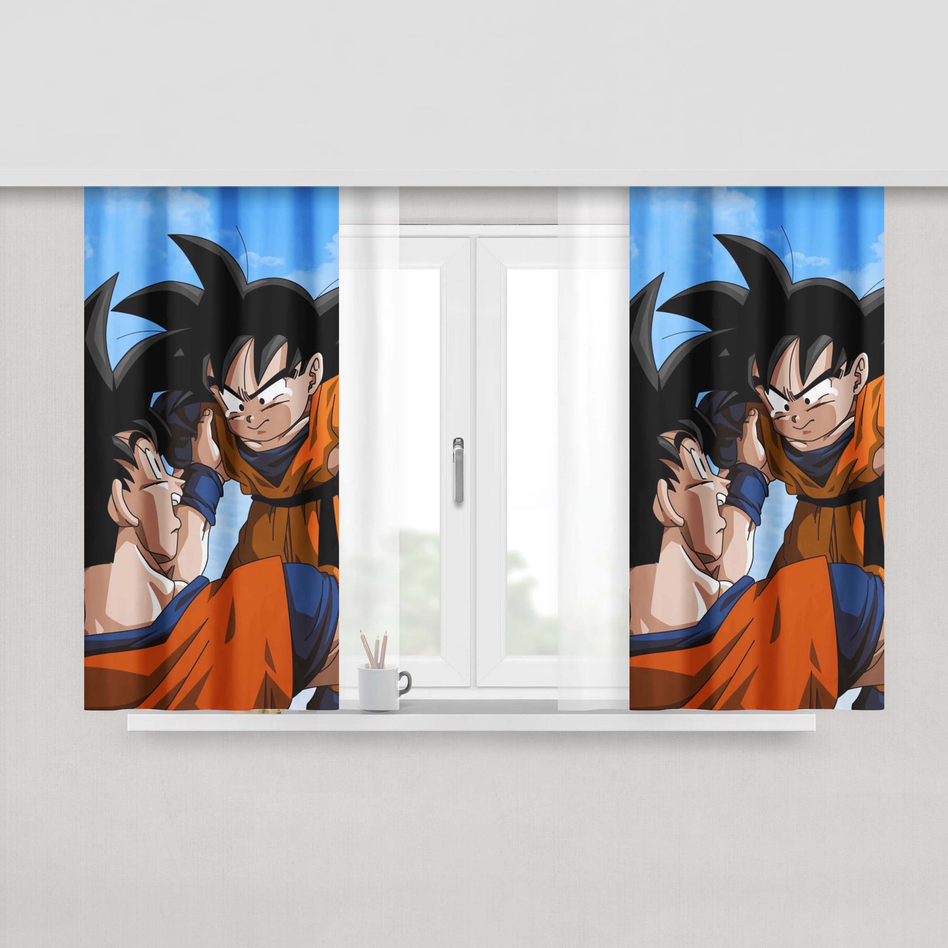 Goku And Cute Cry Goten Peach Skin Window Curtains