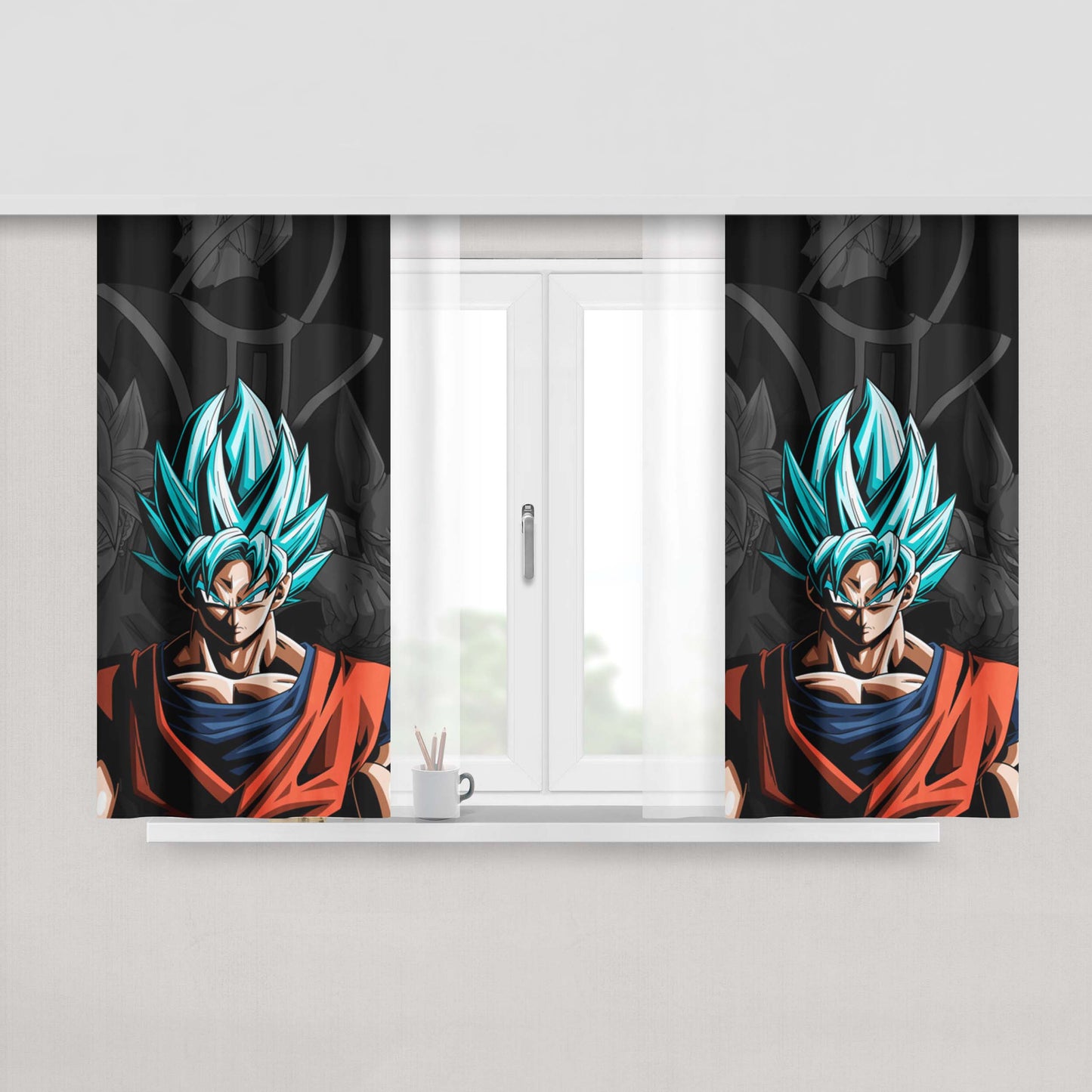 Goku And God Beerus Background Peach Skin Window Curtains